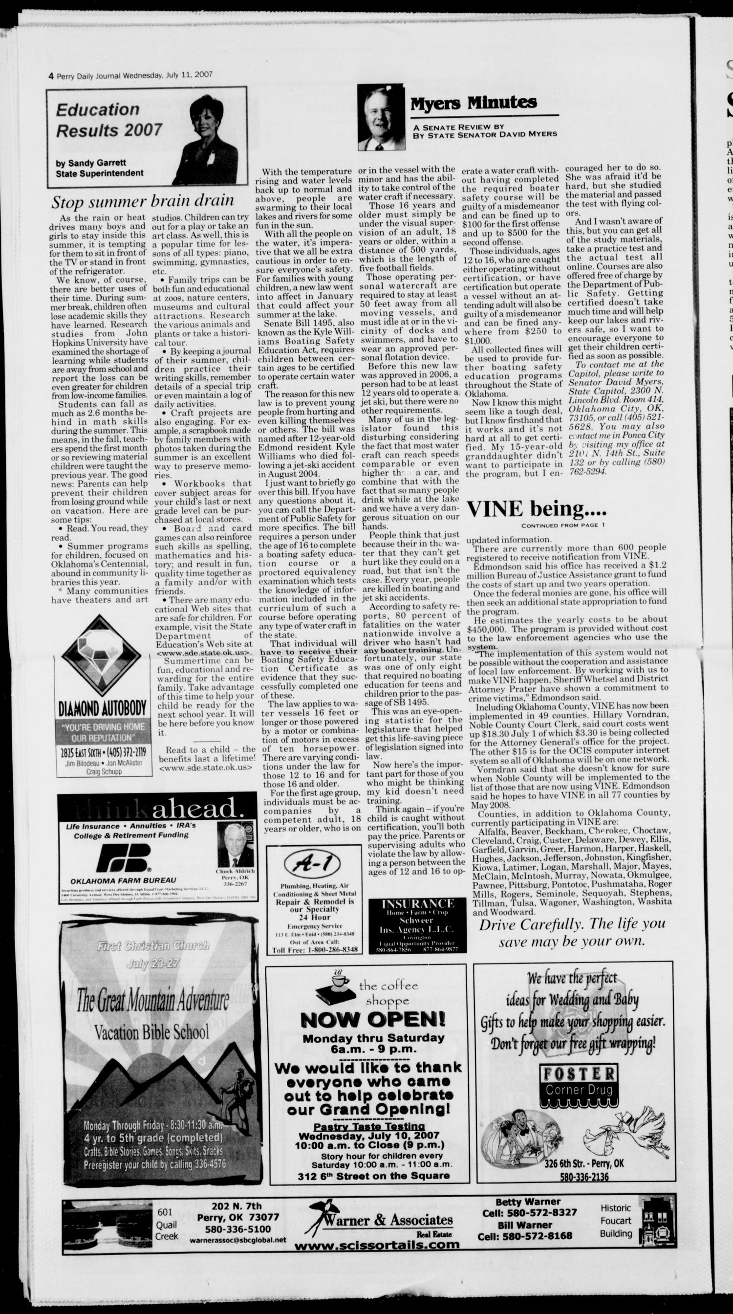 Perry Daily Journal (Perry, Okla.), Vol. 115, No. 134, Ed. 1 Wednesday, July 11, 2007
                                                
                                                    [Sequence #]: 4 of 12
                                                