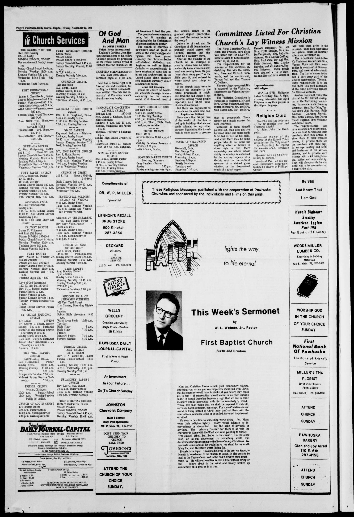 Pawhuska Daily Journal-Capital (Pawhuska, Okla.), Vol. 62, No. 226, Ed. 1 Friday, November 12, 1971
                                                
                                                    [Sequence #]: 2 of 6
                                                
