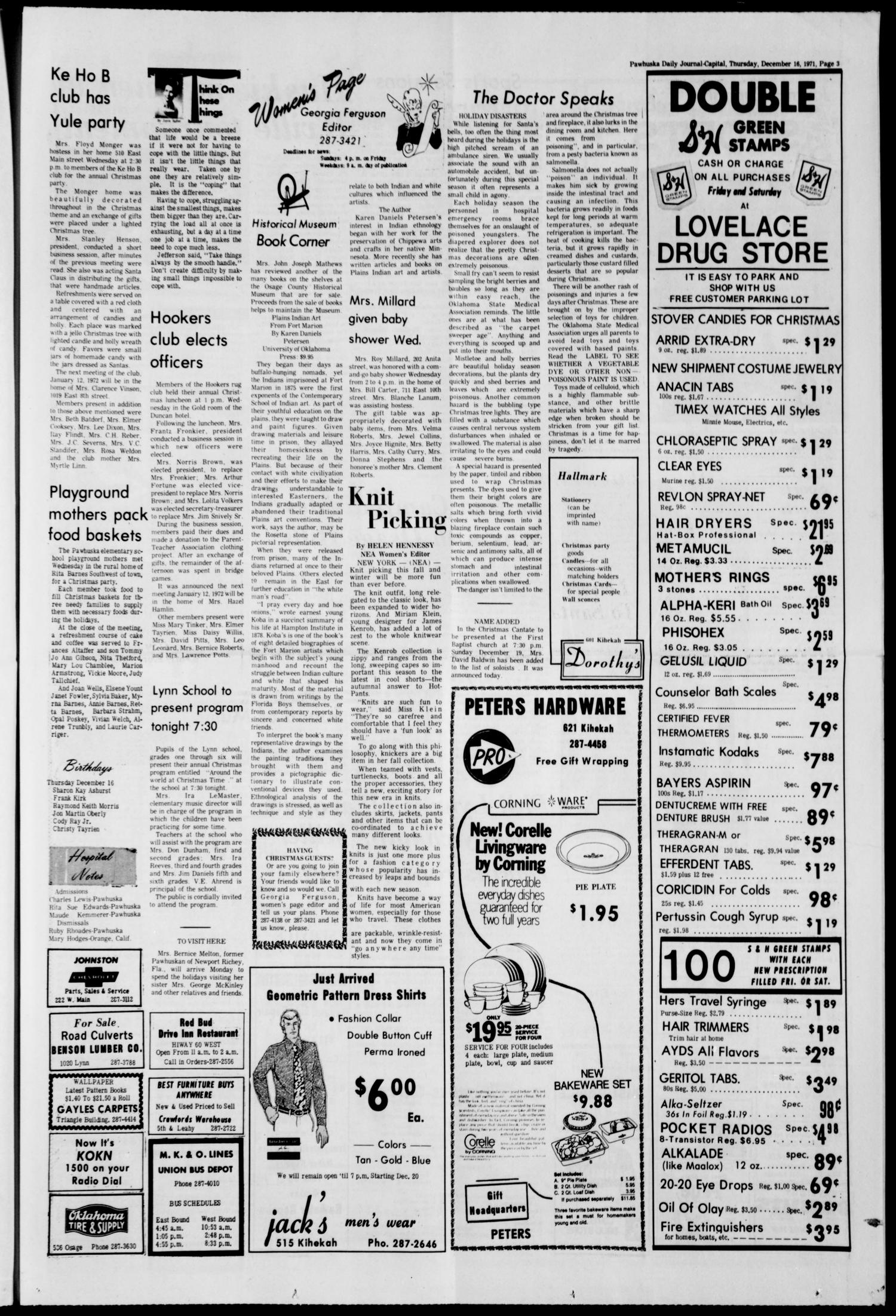 Pawhuska Daily Journal-Capital (Pawhuska, Okla.), Vol. 62, No. 251, Ed. 1 Thursday, December 16, 1971
                                                
                                                    [Sequence #]: 3 of 10
                                                