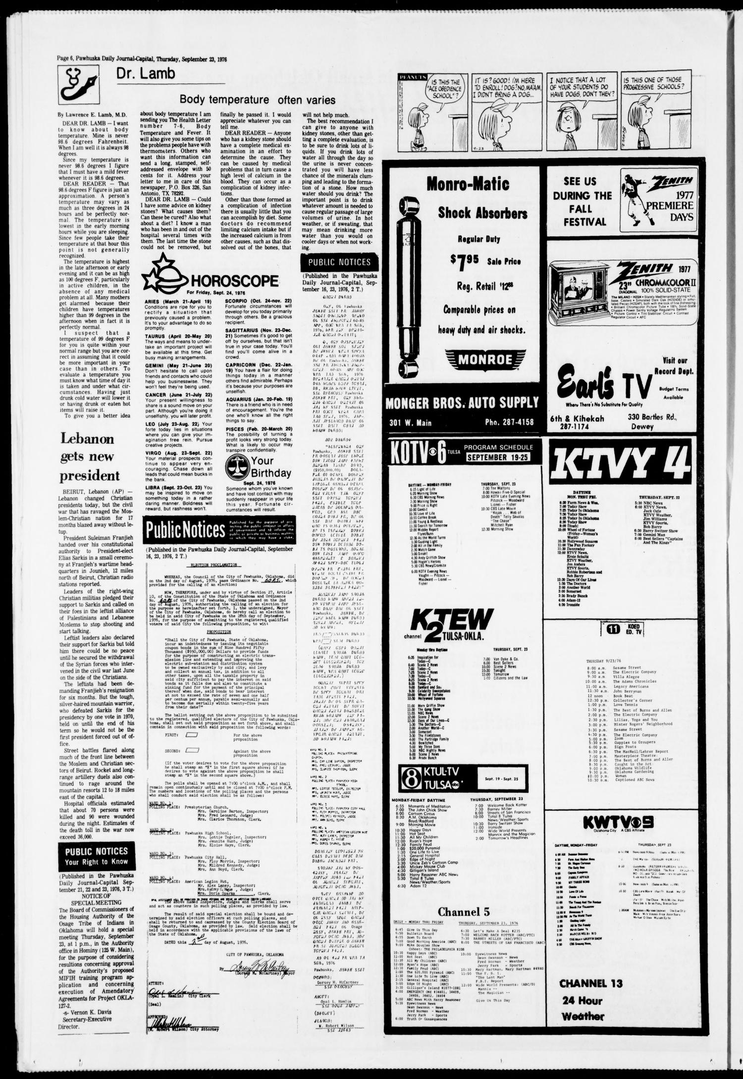 Pawhuska Daily Journal-Capital (Pawhuska, Okla.), Vol. 67, No. 191, Ed. 1 Thursday, September 23, 1976
                                                
                                                    [Sequence #]: 6 of 8
                                                