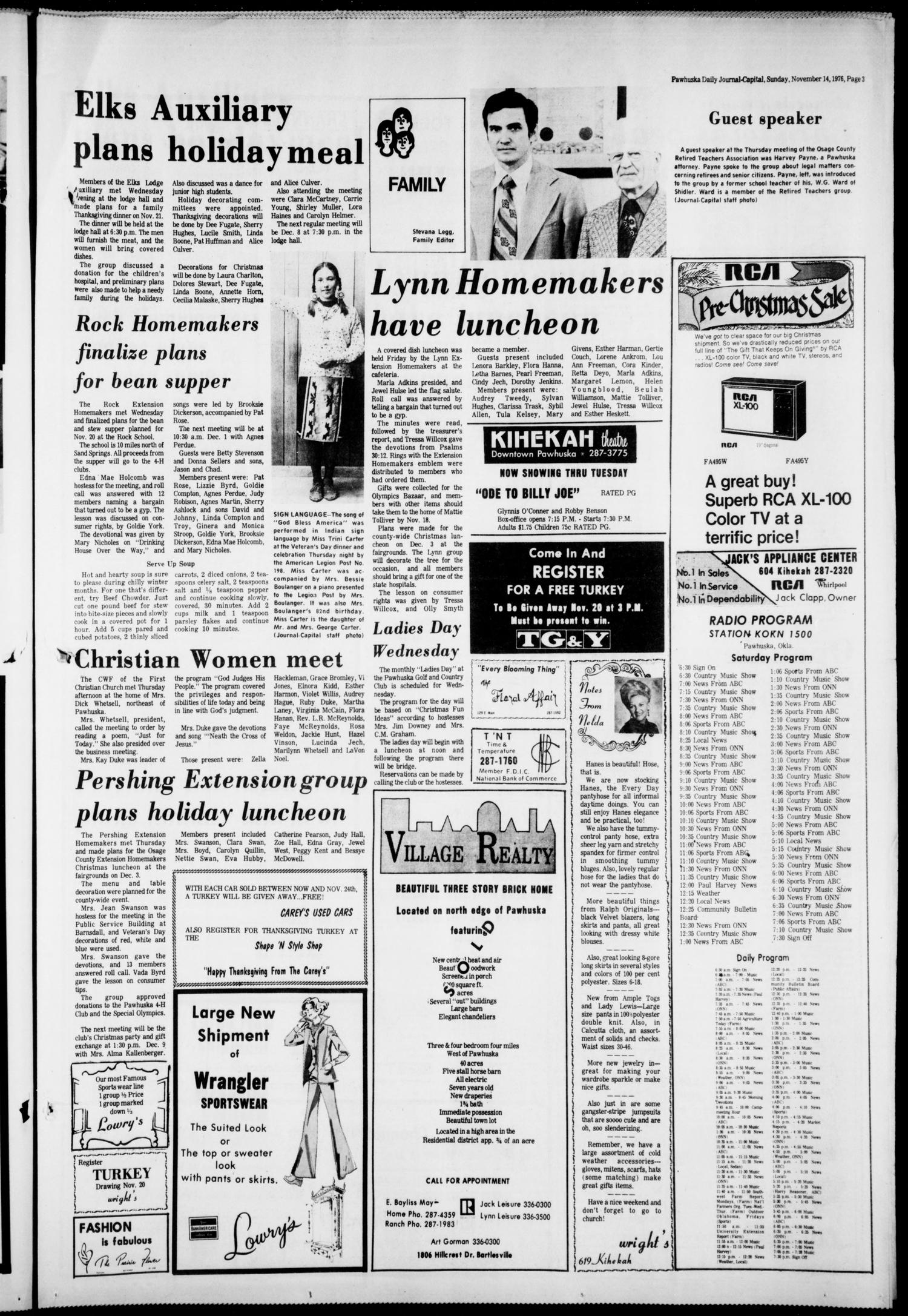 Pawhuska Daily Journal-Capital (Pawhuska, Okla.), Vol. 67, No. 228, Ed. 1 Sunday, November 14, 1976
                                                
                                                    [Sequence #]: 3 of 8
                                                
