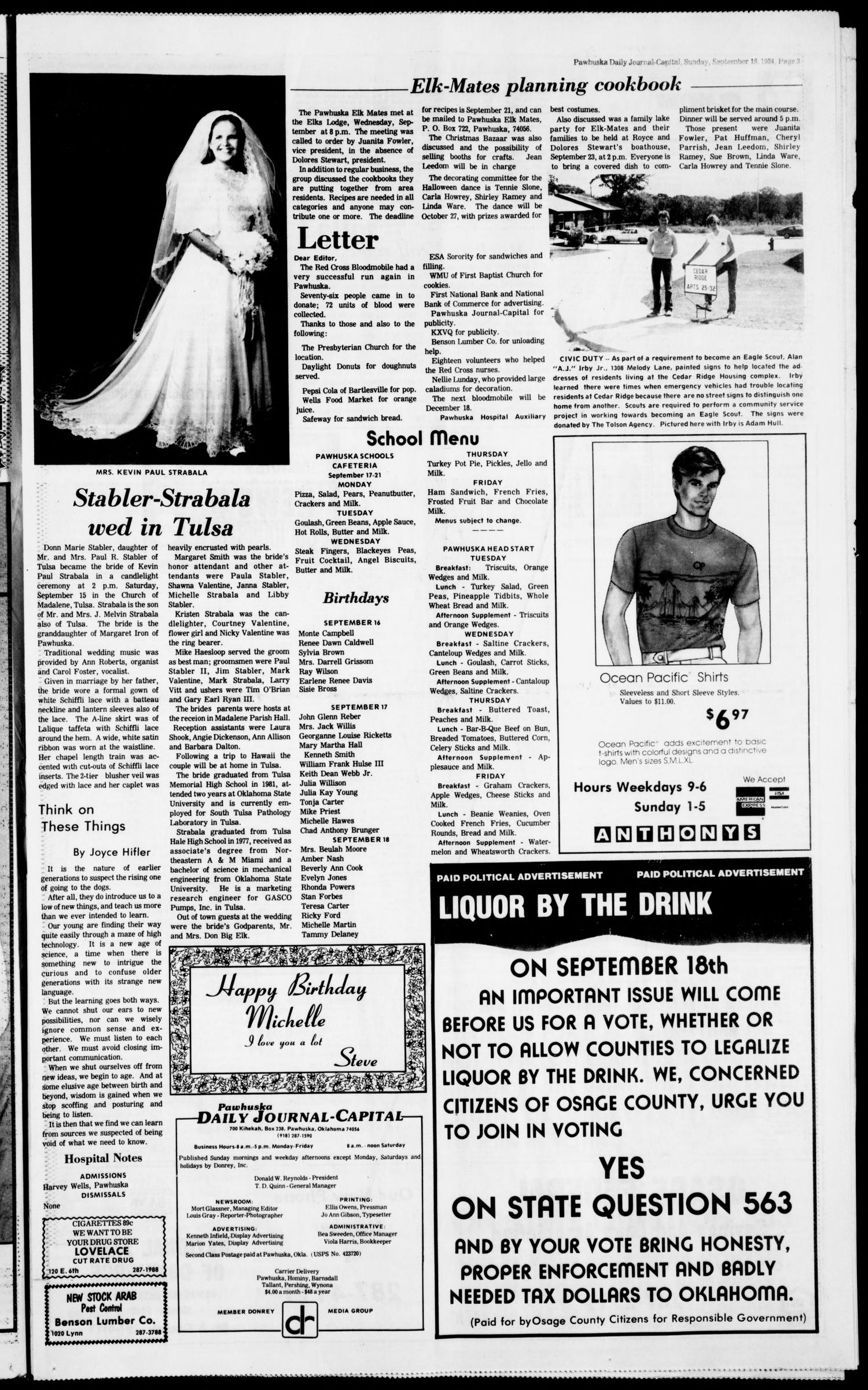 Pawhuska Daily Journal-Capital (Pawhuska, Okla.), Vol. 74, No. 185, Ed. 1 Sunday, September 16, 1984
                                                
                                                    [Sequence #]: 3 of 10
                                                