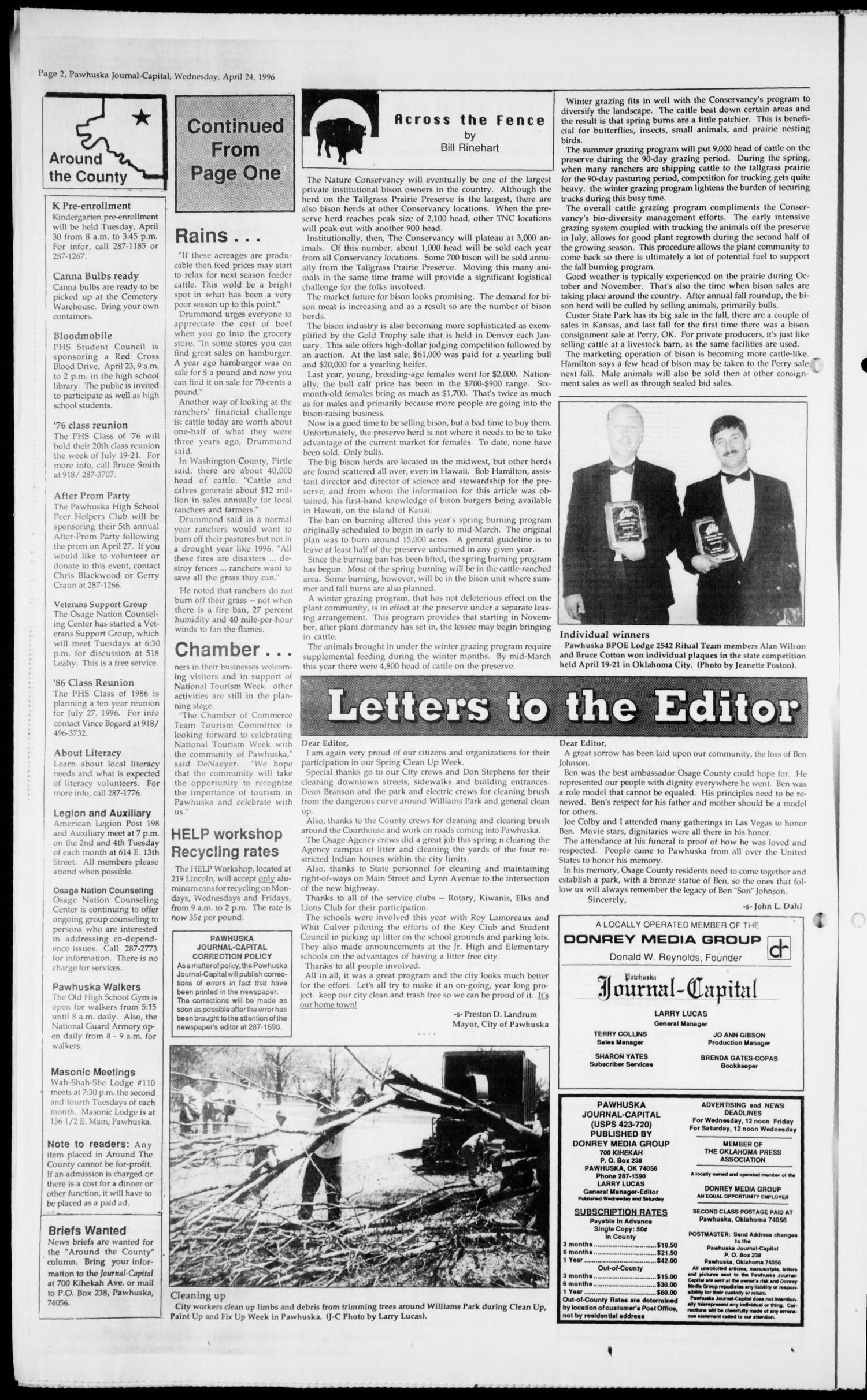 Pawhuska Journal-Capital (Pawhuska, Okla.), Vol. 86, No. 33, Ed. 1 Wednesday, April 24, 1996
                                                
                                                    [Sequence #]: 2 of 8
                                                