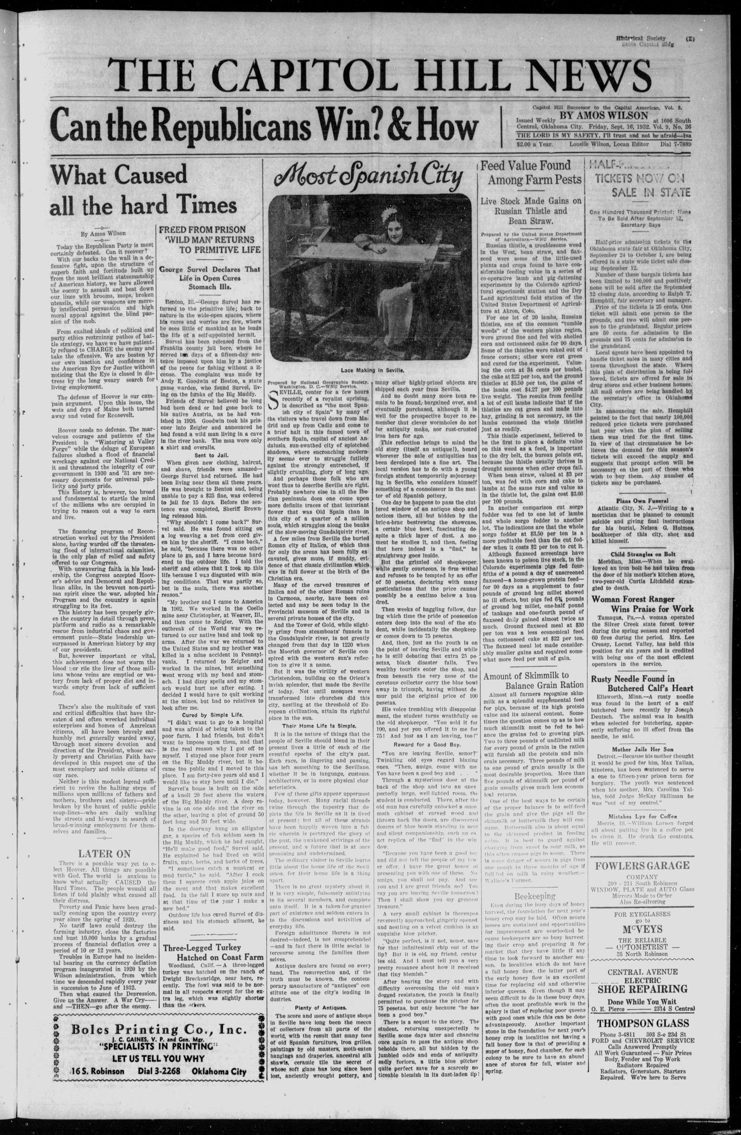 The Capitol Hill News (Oklahoma City, Okla.), Vol. 9, No. 26, Ed. 1 Friday, September 16, 1932
                                                
                                                    [Sequence #]: 1 of 8
                                                