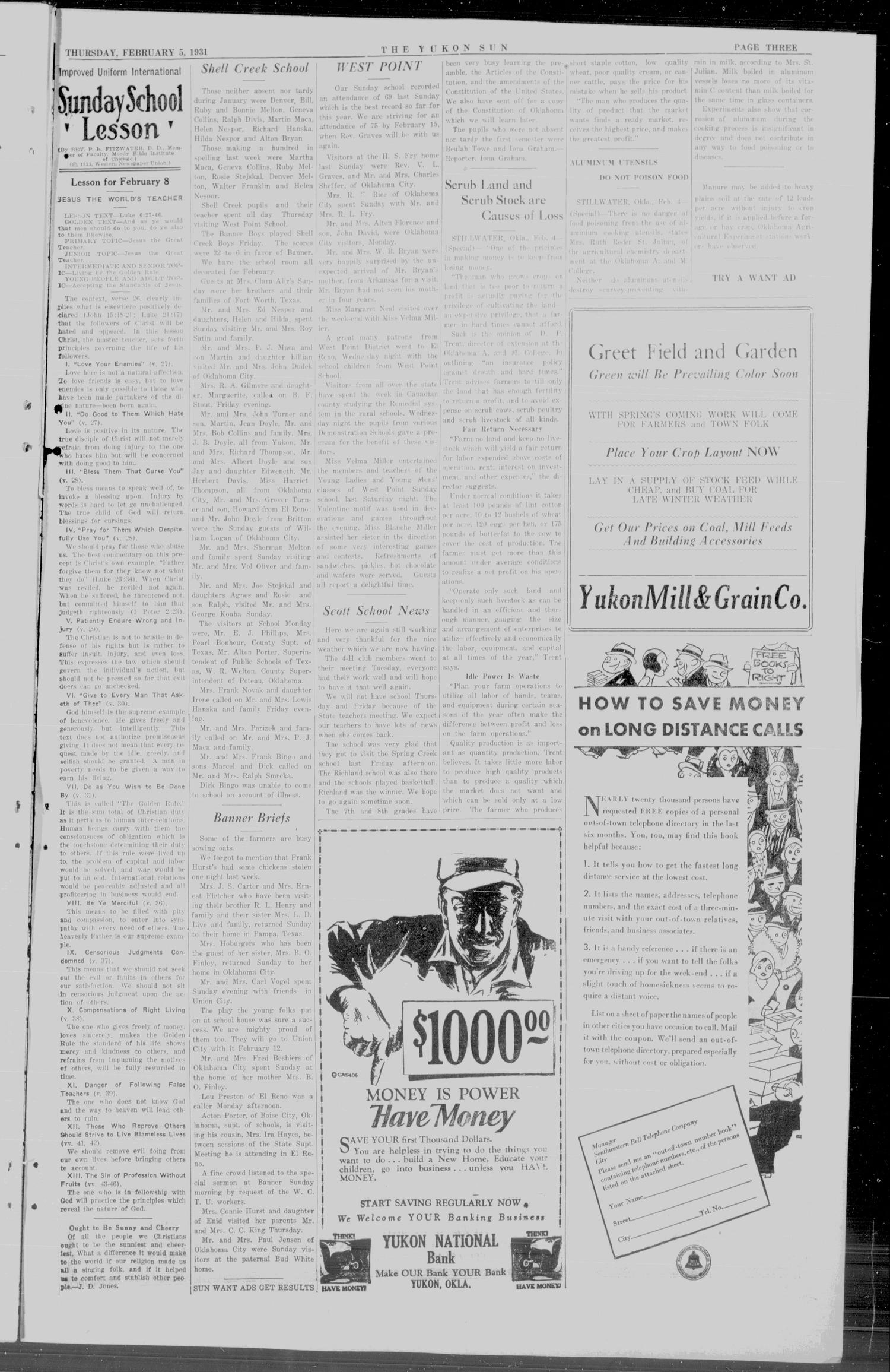 The Yukon Oklahoma Sun (Yukon, Okla.), Vol. 37, No. 17, Ed. 1 Thursday, February 5, 1931
                                                
                                                    [Sequence #]: 3 of 6
                                                