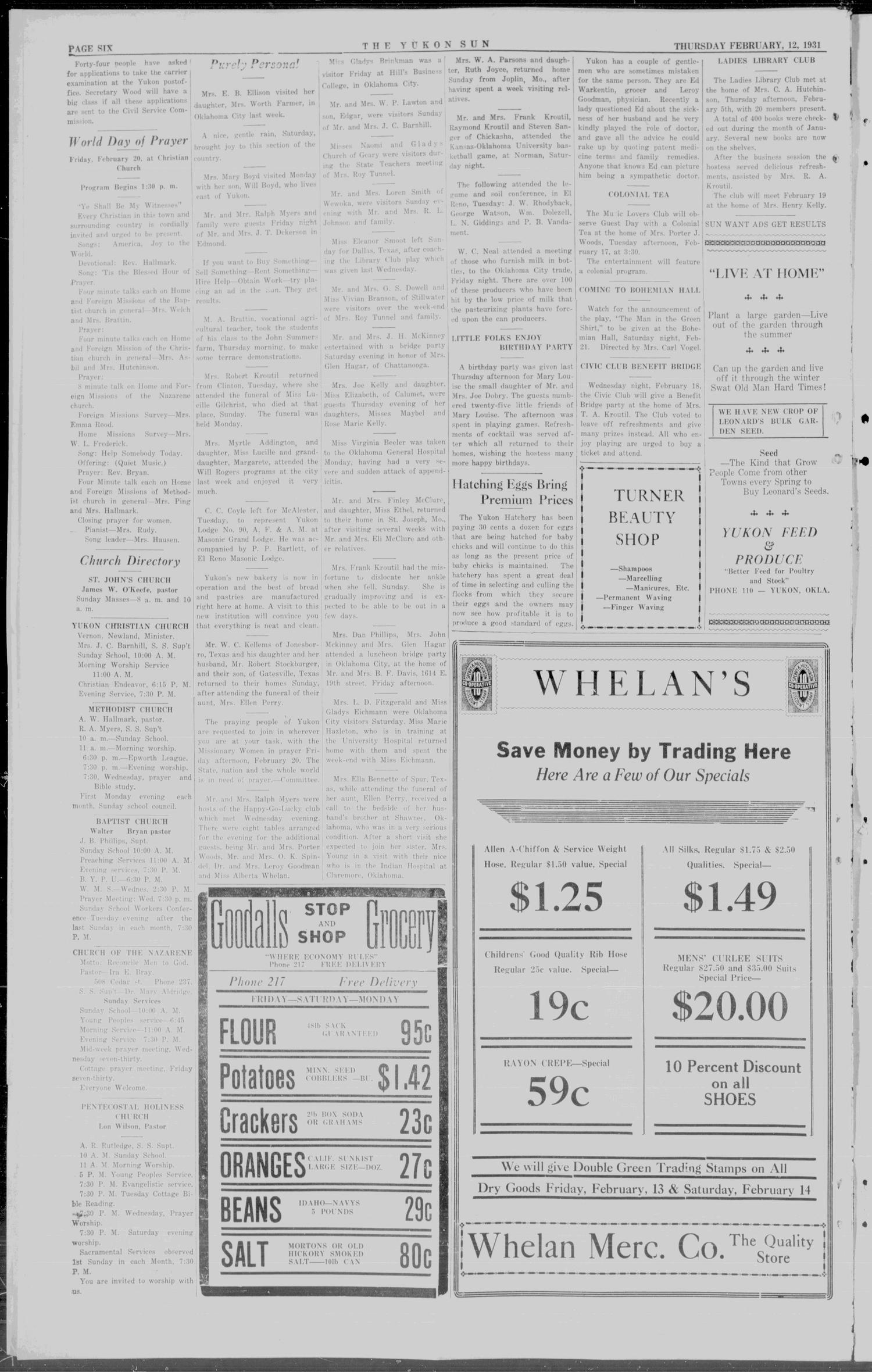 The Yukon Oklahoma Sun (Yukon, Okla.), Vol. 37, No. 18, Ed. 1 Thursday, February 12, 1931
                                                
                                                    [Sequence #]: 6 of 6
                                                