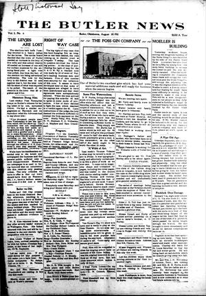 Primary view of object titled 'The Butler News (Butler, Okla.), Vol. 3, No. 8, Ed. 1 Friday, August 18, 1911'.