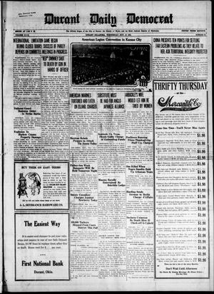 Primary view of object titled 'Durant Daily Democrat (Durant, Okla.), Vol. 19, No. 62, Ed. 1 Wednesday, November 16, 1921'.