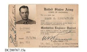Elmer E Kirkpatrick Identification Card