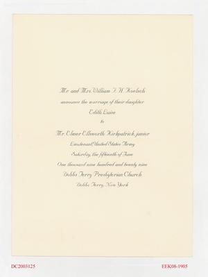 Edith Luise and Elmer Kirkpatrick Junior Wedding Announcement