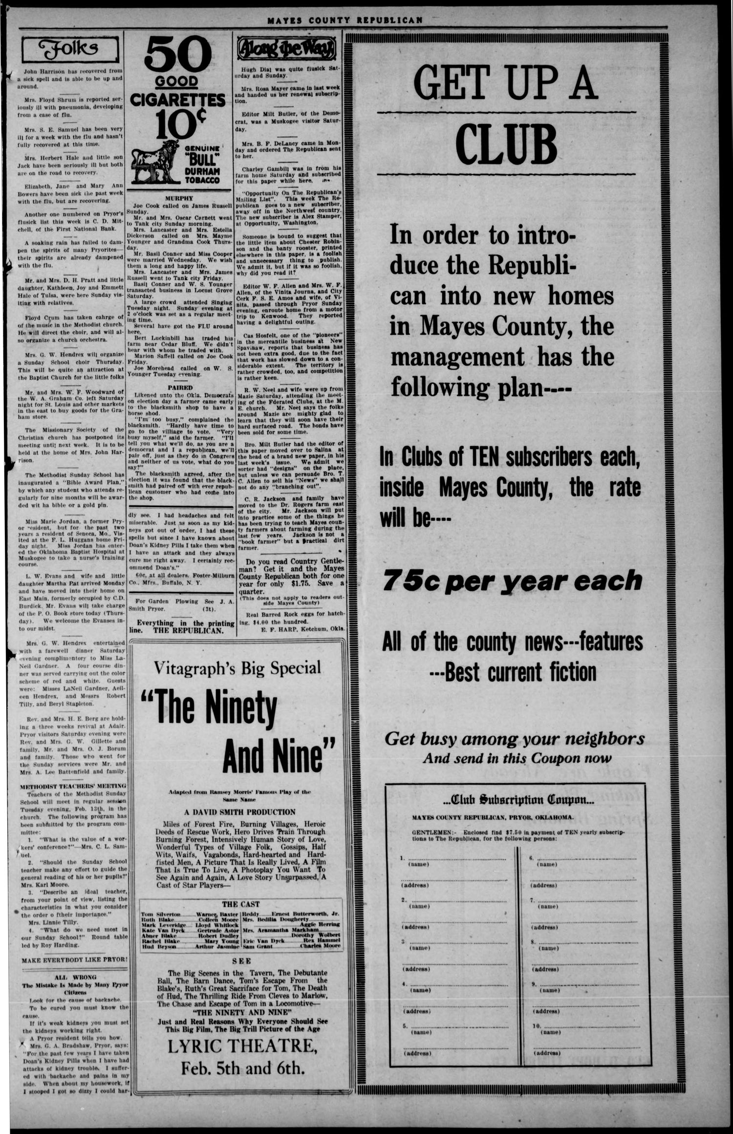 Mayes County Republican. (Pryor, Okla.), Vol. 15, No. 50, Ed. 1 Thursday, February 1, 1923
                                                
                                                    [Sequence #]: 3 of 6
                                                
