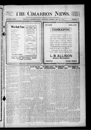 Primary view of object titled 'The Cimarron News. (Boise City, Okla.), Vol. 16, No. 18, Ed. 1 Thursday, November 20, 1913'.
