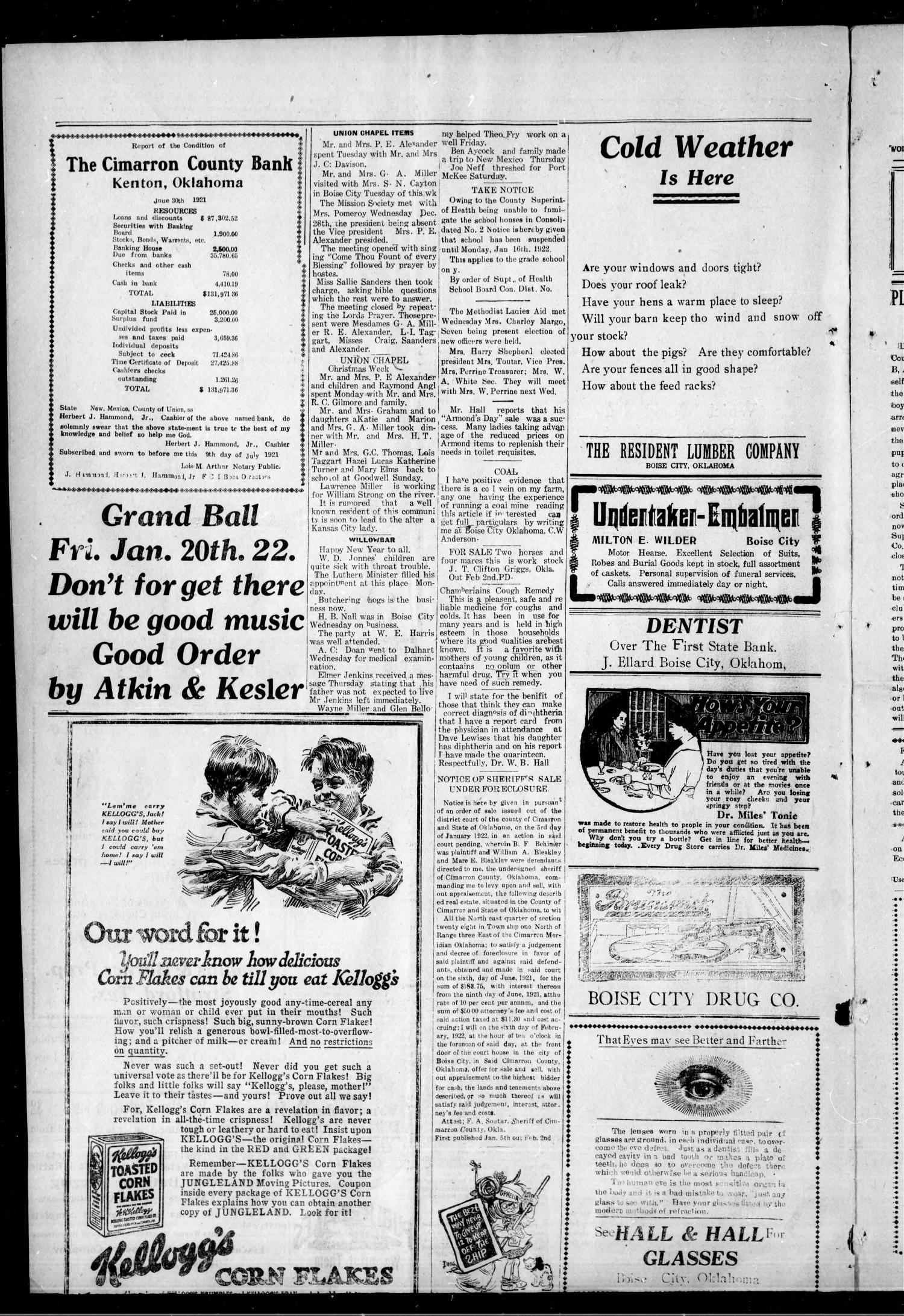 The Cimarron News. (Boise City, Okla.), Vol. 24, No. 23, Ed. 1 Thursday, January 5, 1922
                                                
                                                    [Sequence #]: 4 of 4
                                                