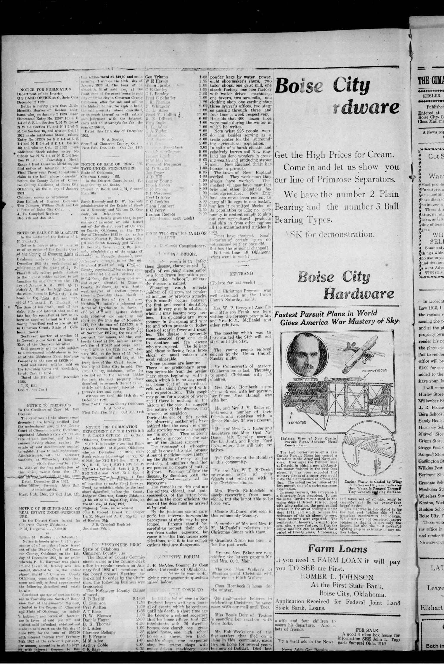 The Cimarron News. (Boise City, Okla.), Vol. 25, No. 23, Ed. 1 Thursday, January 4, 1923
                                                
                                                    [Sequence #]: 4 of 8
                                                