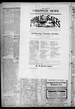Primary view of object titled 'The Cimarron News. (Boise City, Okla.), Vol. 25, No. 14, Ed. 2 Thursday, November 2, 1922'.