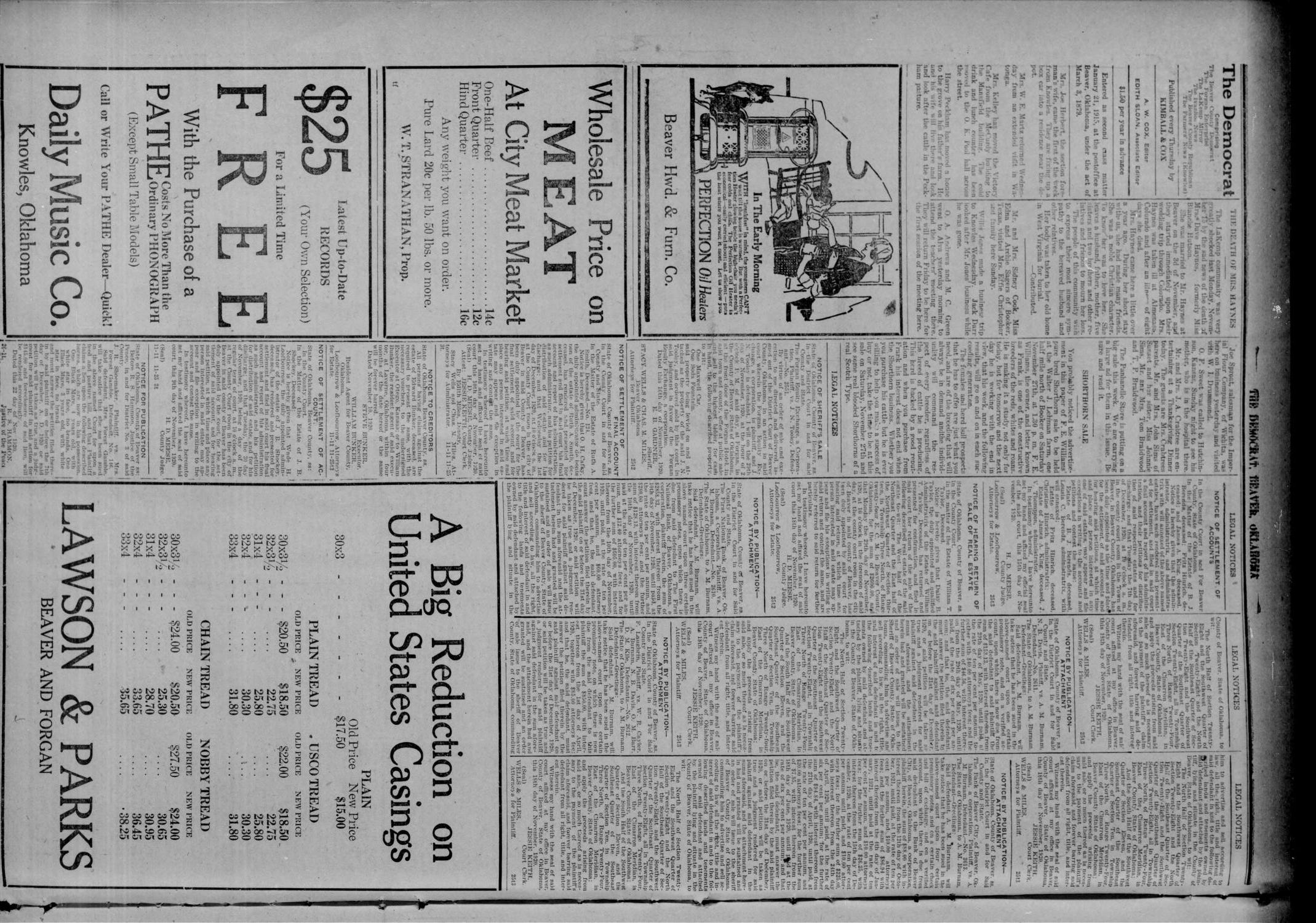 The Democrat (Beaver, Okla.), Vol. 11, No. 26, Ed. 1 Thursday, November 25, 1920
                                                
                                                    [Sequence #]: 4 of 8
                                                