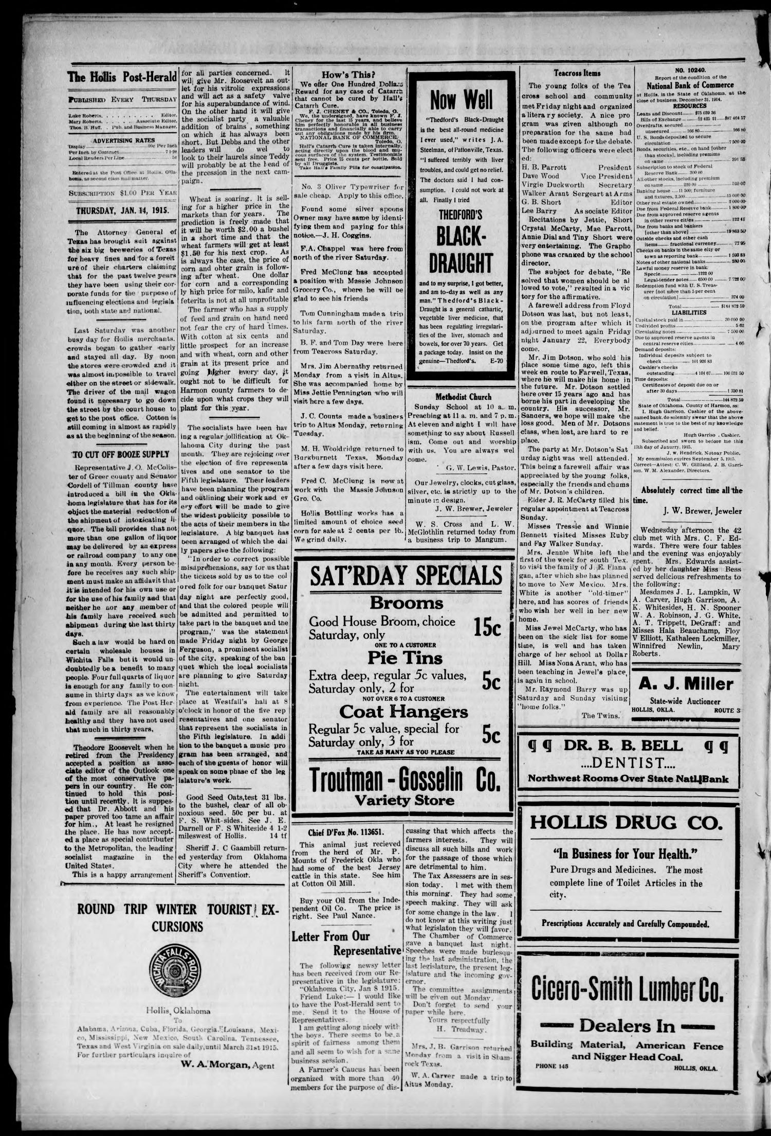 Hollis Post-Herald (Hollis, Okla.), Vol. 12, No. 24, Ed. 1 Thursday, January 14, 1915
                                                
                                                    [Sequence #]: 2 of 4
                                                