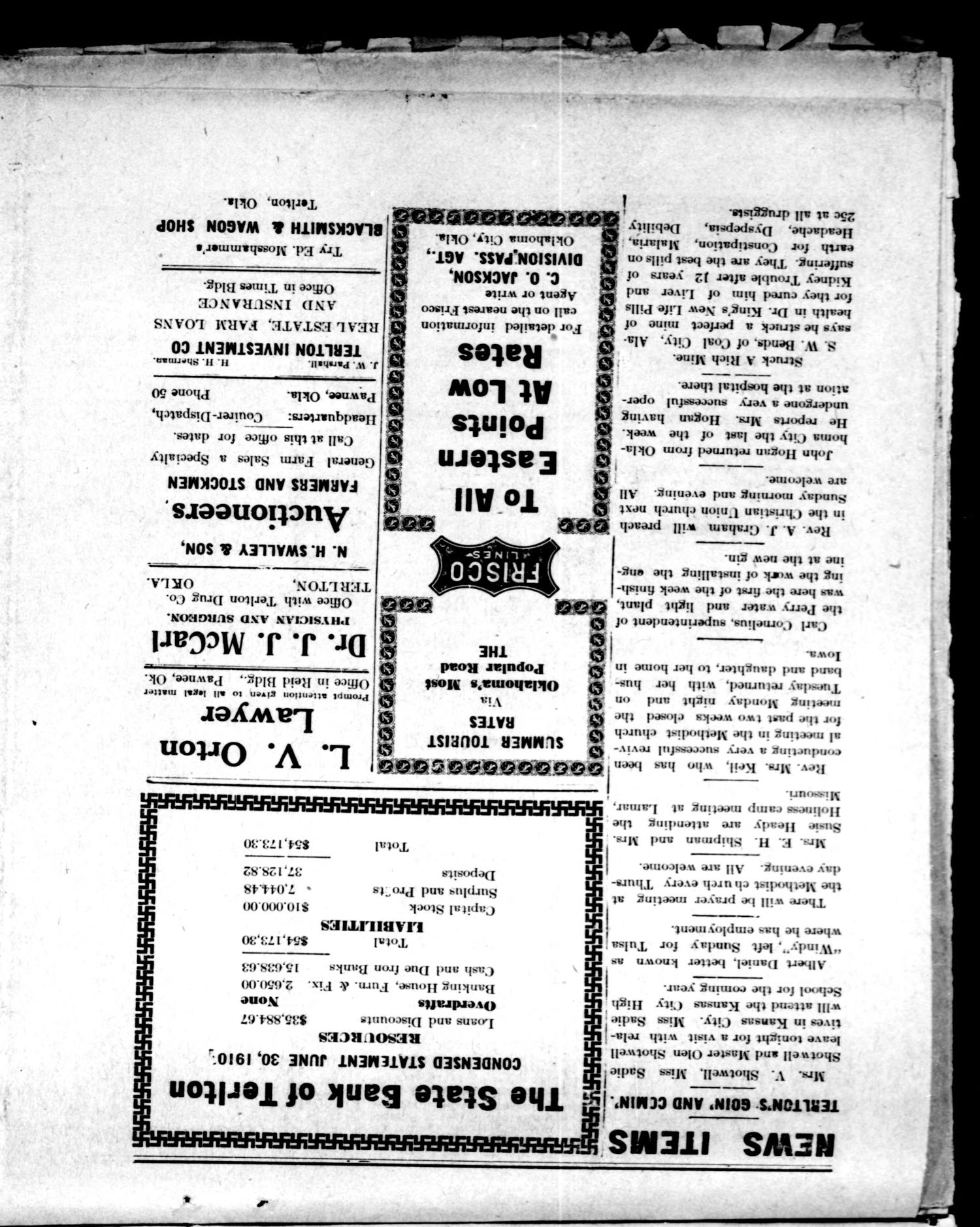The Times. (Terlton, Okla.), Vol. 3, Ed. 1 Friday, August 26, 1910
                                                
                                                    [Sequence #]: 3 of 6
                                                