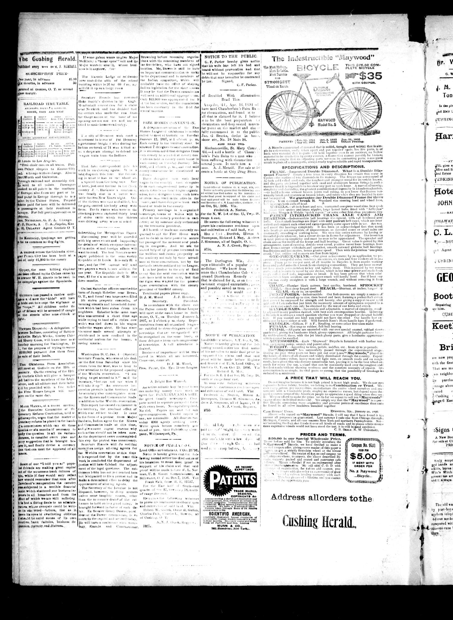 The Cushing Herald. (Cushing, Okla. Terr.), Vol. 2, No. 23, Ed. 1 Friday, January 8, 1897
                                                
                                                    [Sequence #]: 2 of 4
                                                