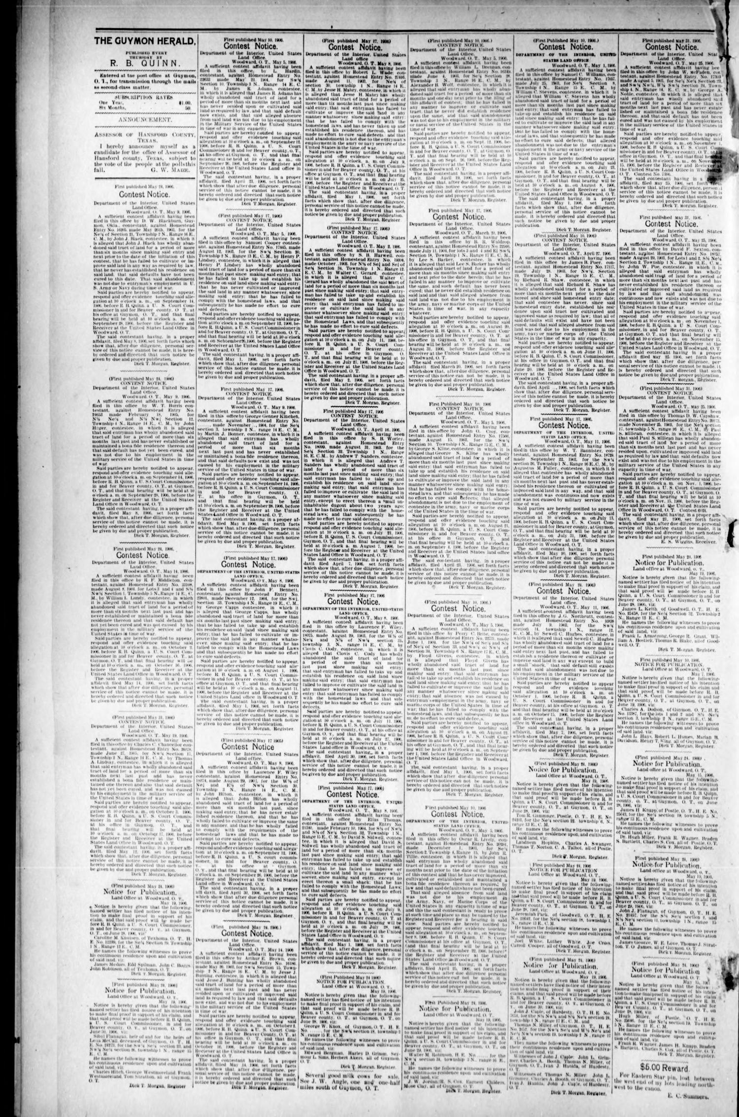 The Guymon Herald. (Guymon, Okla. Terr.), Vol. 16, No. 10, Ed. 1 Thursday, May 31, 1906
                                                
                                                    [Sequence #]: 4 of 6
                                                