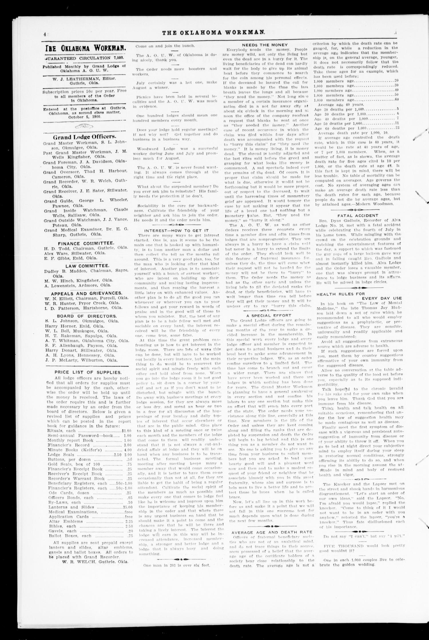 The Oklahoma Workman (Guthrie, Okla.), Vol. 14, No. 8, Ed. 1 Sunday, August 1, 1909
                                                
                                                    [Sequence #]: 4 of 8
                                                