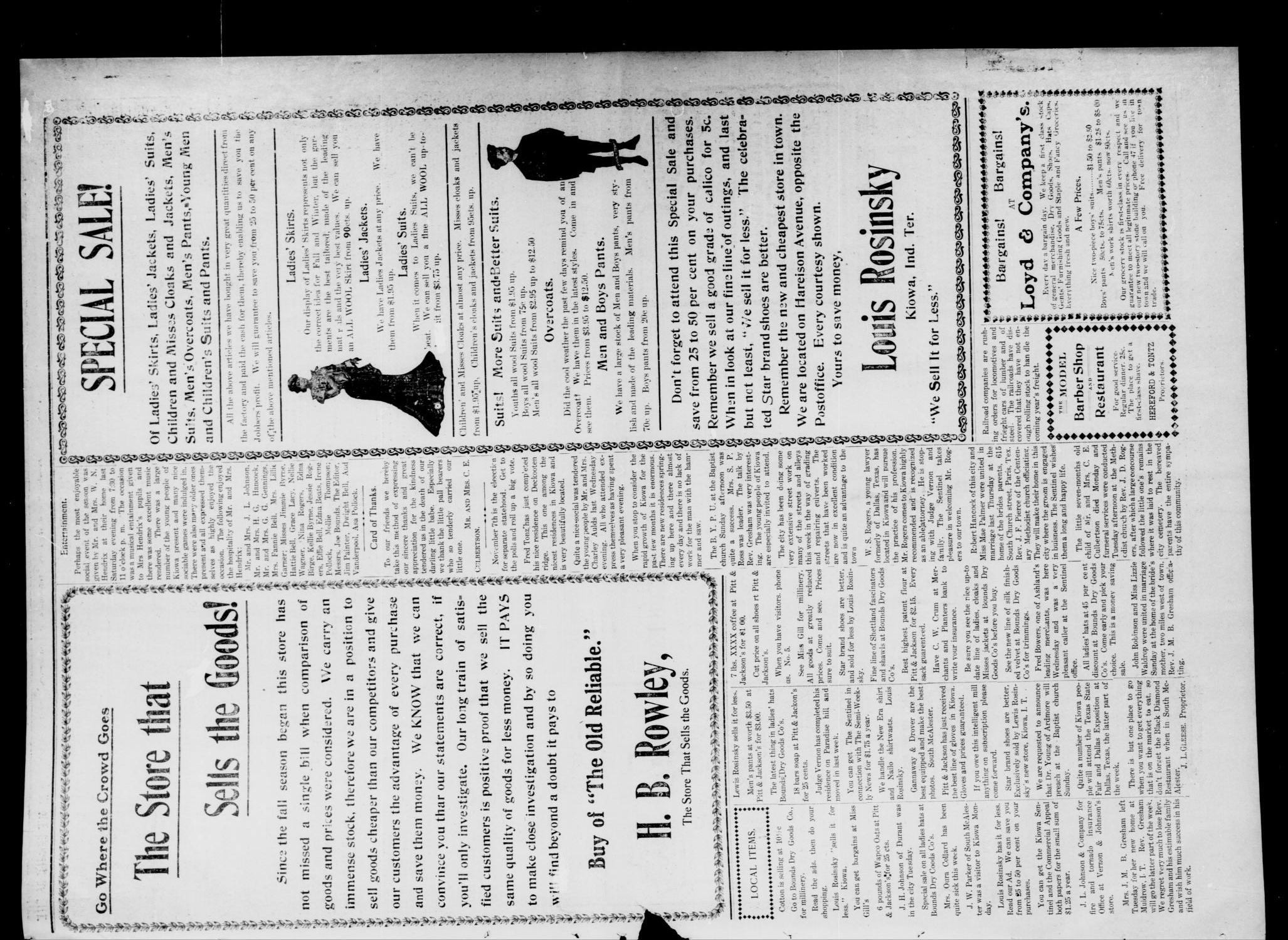 The Kiowa Sentinel. (Kiowa, Indian Terr.), Vol. 2, No. 45, Ed. 1 Friday, November 3, 1905
                                                
                                                    [Sequence #]: 3 of 5
                                                
