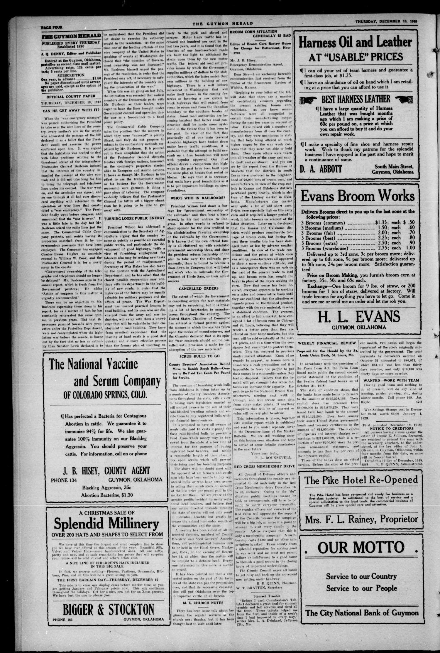 The Guymon Herald. (Guymon, Okla.), Vol. 28, No. 42, Ed. 1 Thursday, December 19, 1918
                                                
                                                    [Sequence #]: 4 of 8
                                                