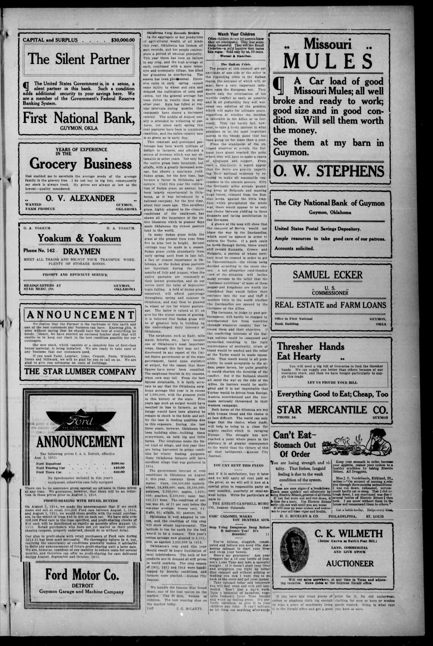The Guymon Herald. (Guymon, Okla.), Vol. 25, No. 25, Ed. 1 Thursday, August 26, 1915
                                                
                                                    [Sequence #]: 3 of 8
                                                