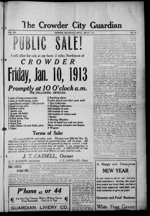 The Crowder City Guardian (Crowder, Oklahoma), Vol. 8, No. 14, Ed. 1 Friday, December 27, 1912