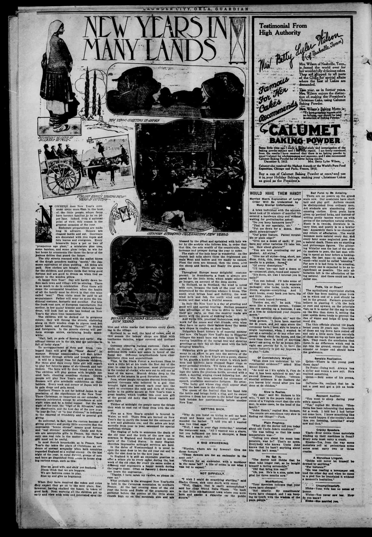 The Crowder City Guardian (Crowder, Oklahoma), Vol. 9, No. 14, Ed. 1 Wednesday, December 24, 1913
                                                
                                                    [Sequence #]: 2 of 8
                                                