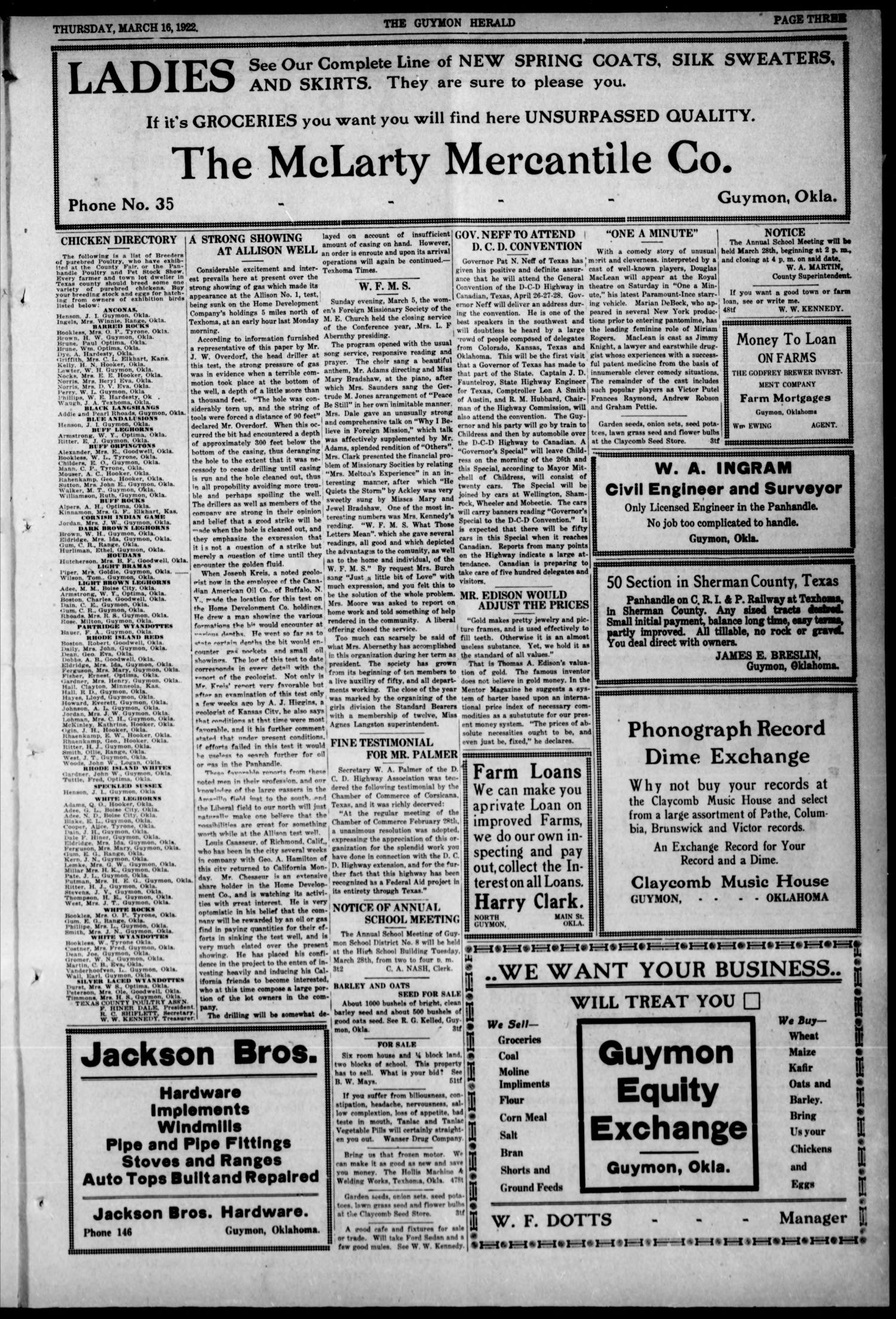 The Guymon Herald. (Guymon, Okla.), Vol. 32, No. 3, Ed. 1 Thursday, March 16, 1922
                                                
                                                    [Sequence #]: 3 of 8
                                                