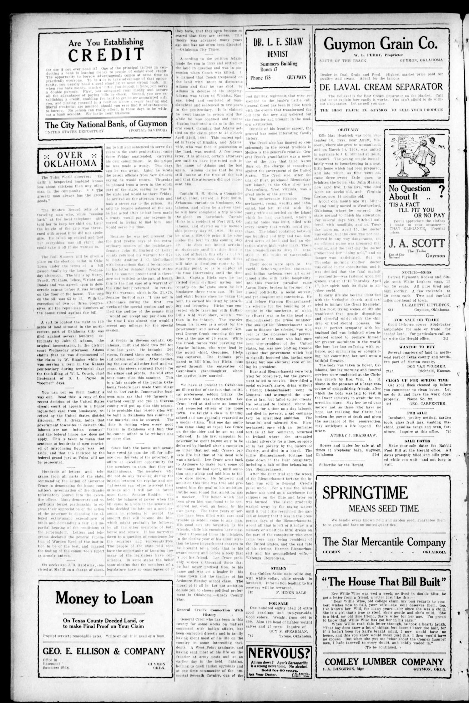 The Guymon Herald. (Guymon, Okla.), Vol. 23, No. 8, Ed. 1 Thursday, May 1, 1913
                                                
                                                    [Sequence #]: 2 of 8
                                                