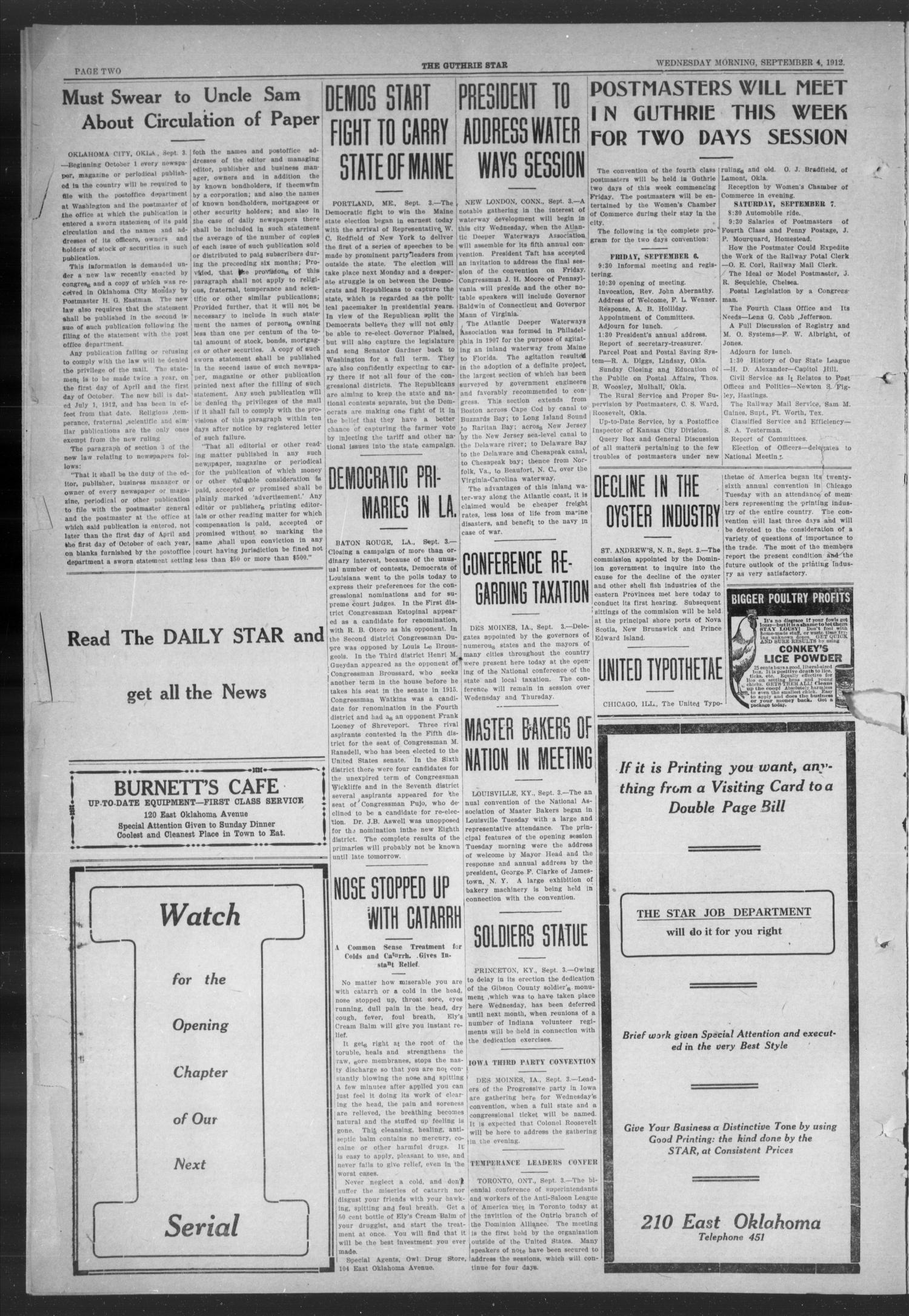 The Guthrie Daily Star (Guthrie, Okla.), Vol. 9, No. 152, Ed. 1 Wednesday, September 4, 1912
                                                
                                                    [Sequence #]: 2 of 8
                                                