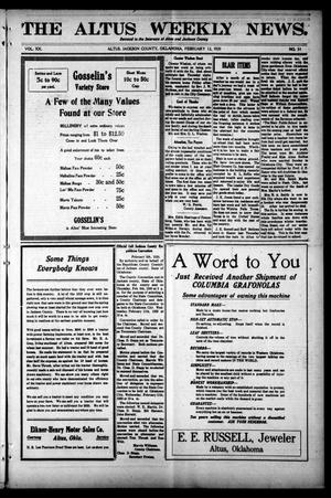 The Altus Weekly News. (Altus, Okla.), Vol. 20, No. 51, Ed. 1 Thursday, February 12, 1920