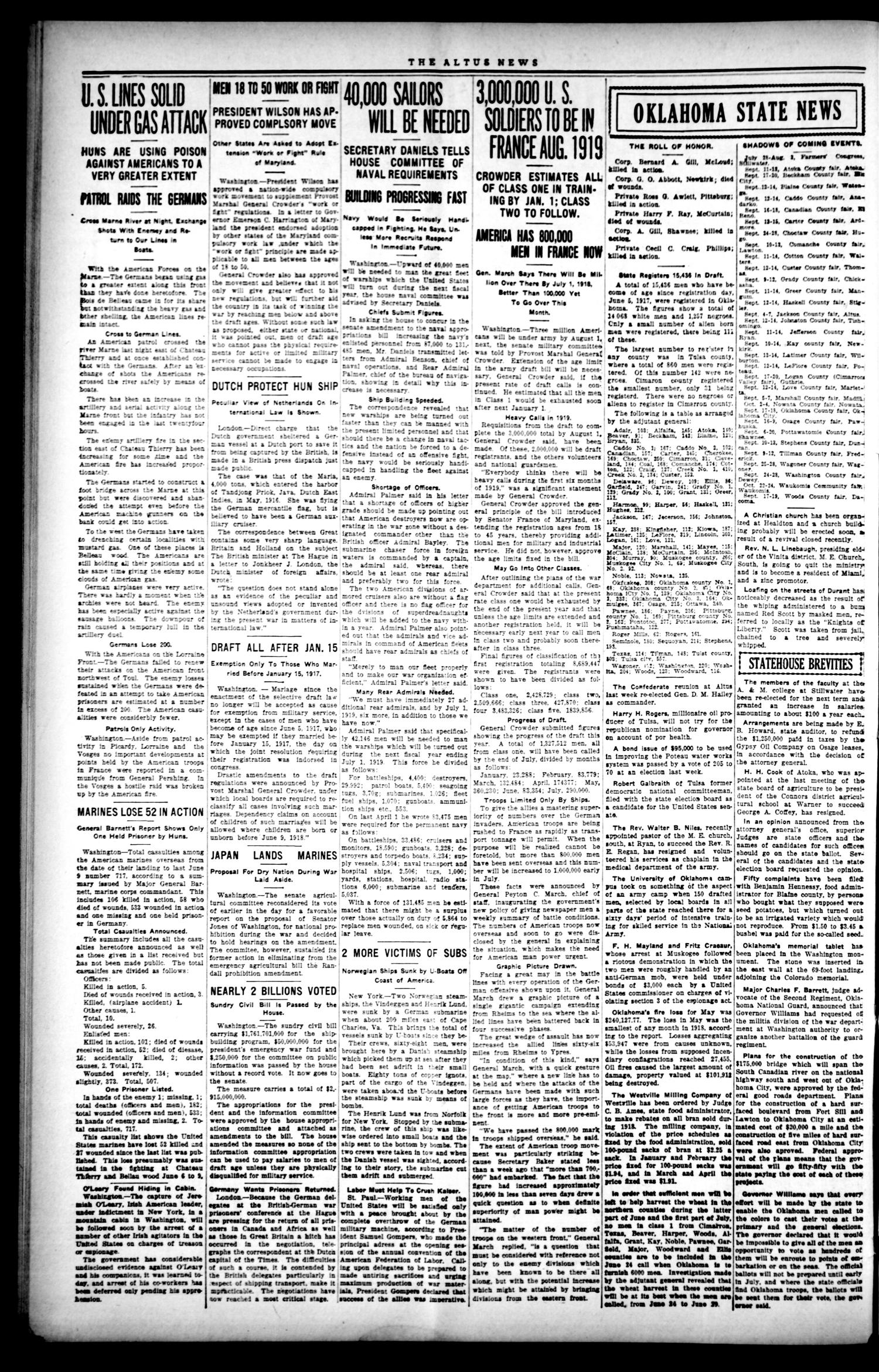 The Altus Weekly News (Altus, Okla.), Vol. 19, No. 17, Ed. 1 Thursday, June 20, 1918
                                                
                                                    [Sequence #]: 2 of 12
                                                