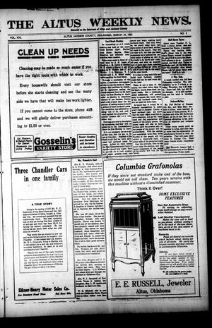 The Altus Weekly News. (Altus, Okla.), Vol. 21, No. 5, Ed. 1 Thursday, March 25, 1920