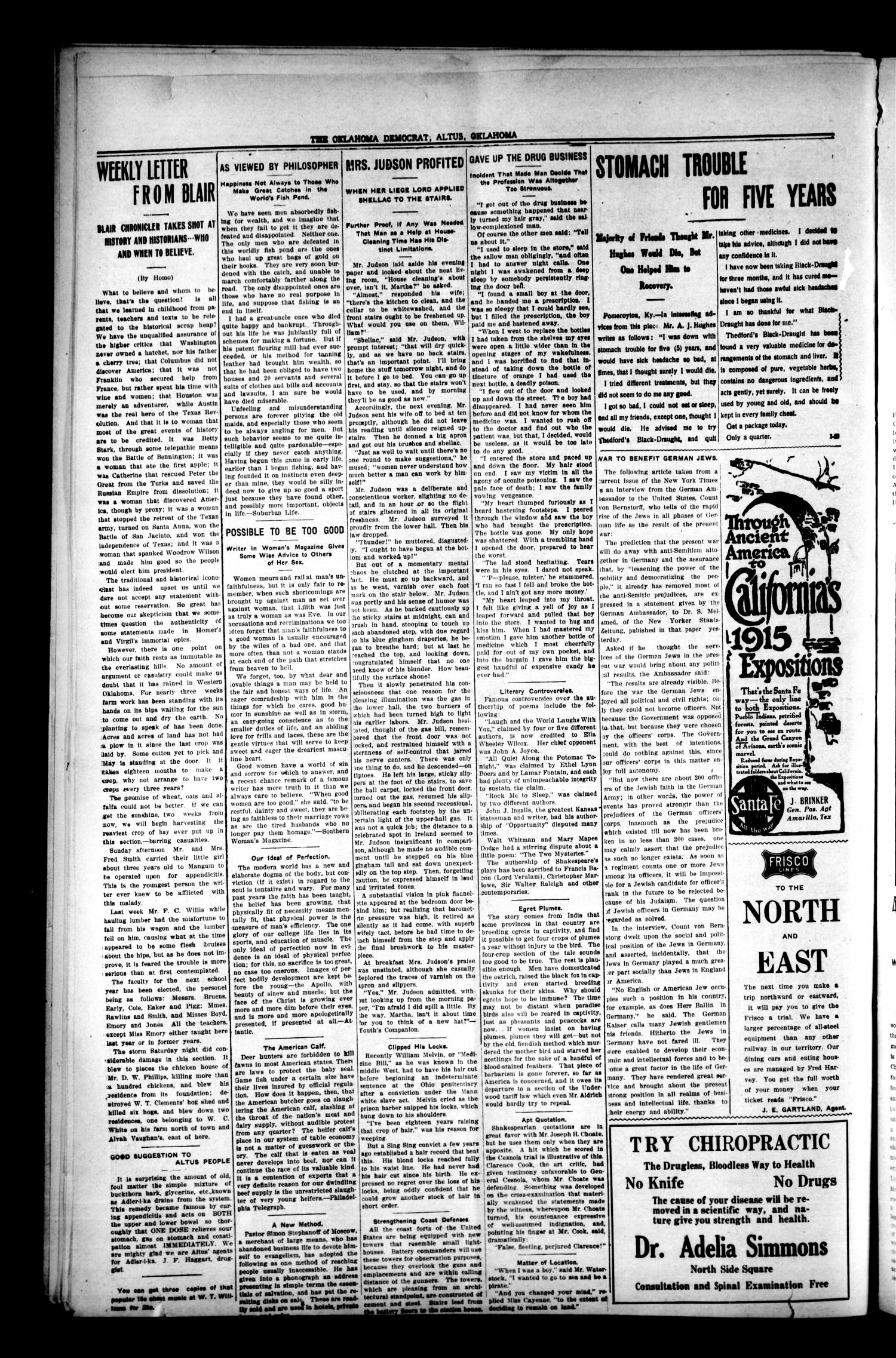 The Oklahoma Democrat (Altus, Okla.), Vol. 8, No. 8, Ed. 1 Thursday, April 29, 1915
                                                
                                                    [Sequence #]: 4 of 6
                                                