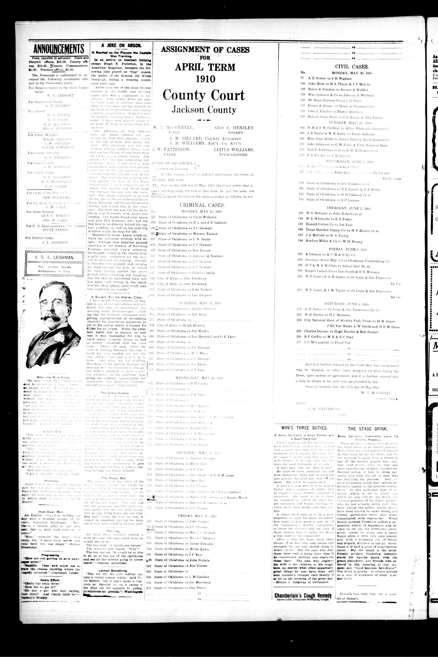The Oklahoma Democrat. (Altus, Okla.), Vol. 4, No. 6, Ed. 1 Thursday, May 12, 1910
                                                
                                                    [Sequence #]: 4 of 10
                                                