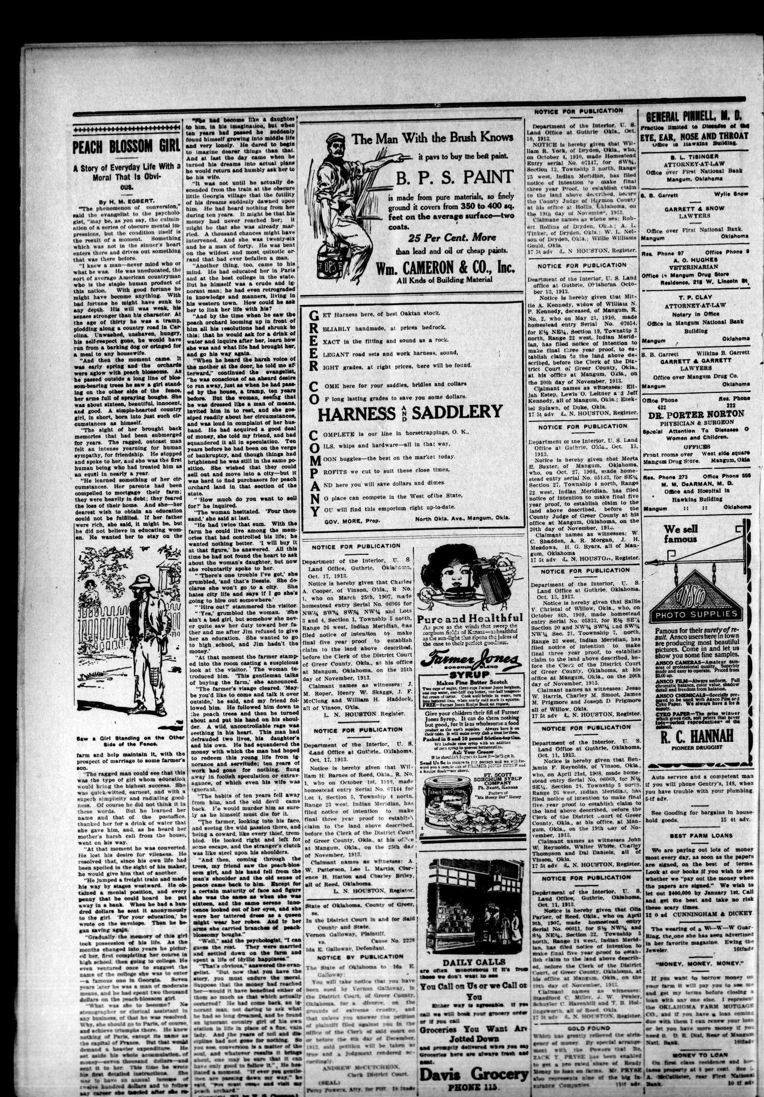 Mangum Weekly Star. (Mangum, Okla.), Vol. 26, No. 19, Ed. 1 Thursday, October 30, 1913
                                                
                                                    [Sequence #]: 4 of 6
                                                