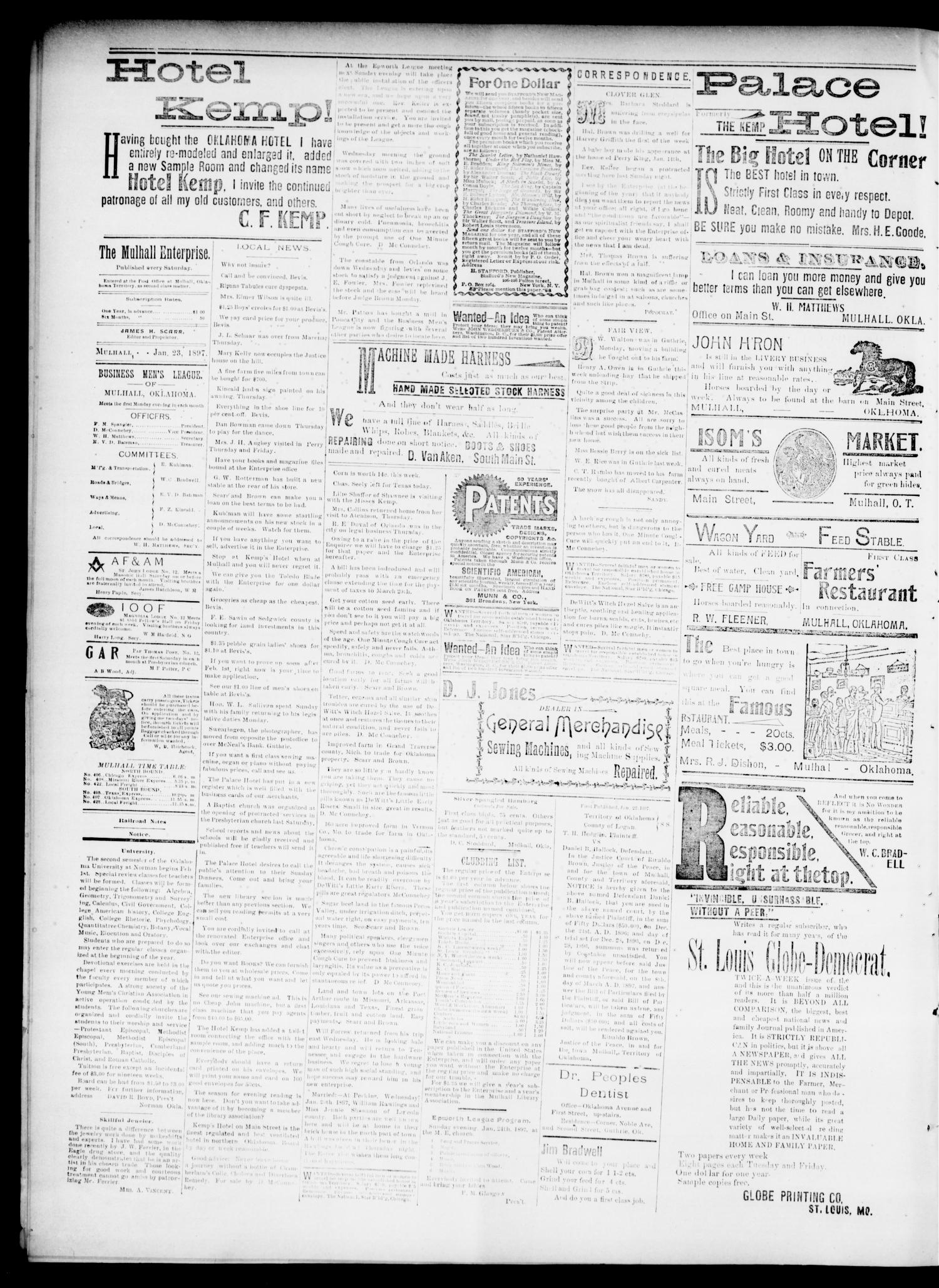 The Mulhall Enterprise. (Mulhall, Okla. Terr.), Vol. 4, No. 3, Ed. 1 Saturday, January 23, 1897
                                                
                                                    [Sequence #]: 4 of 4
                                                