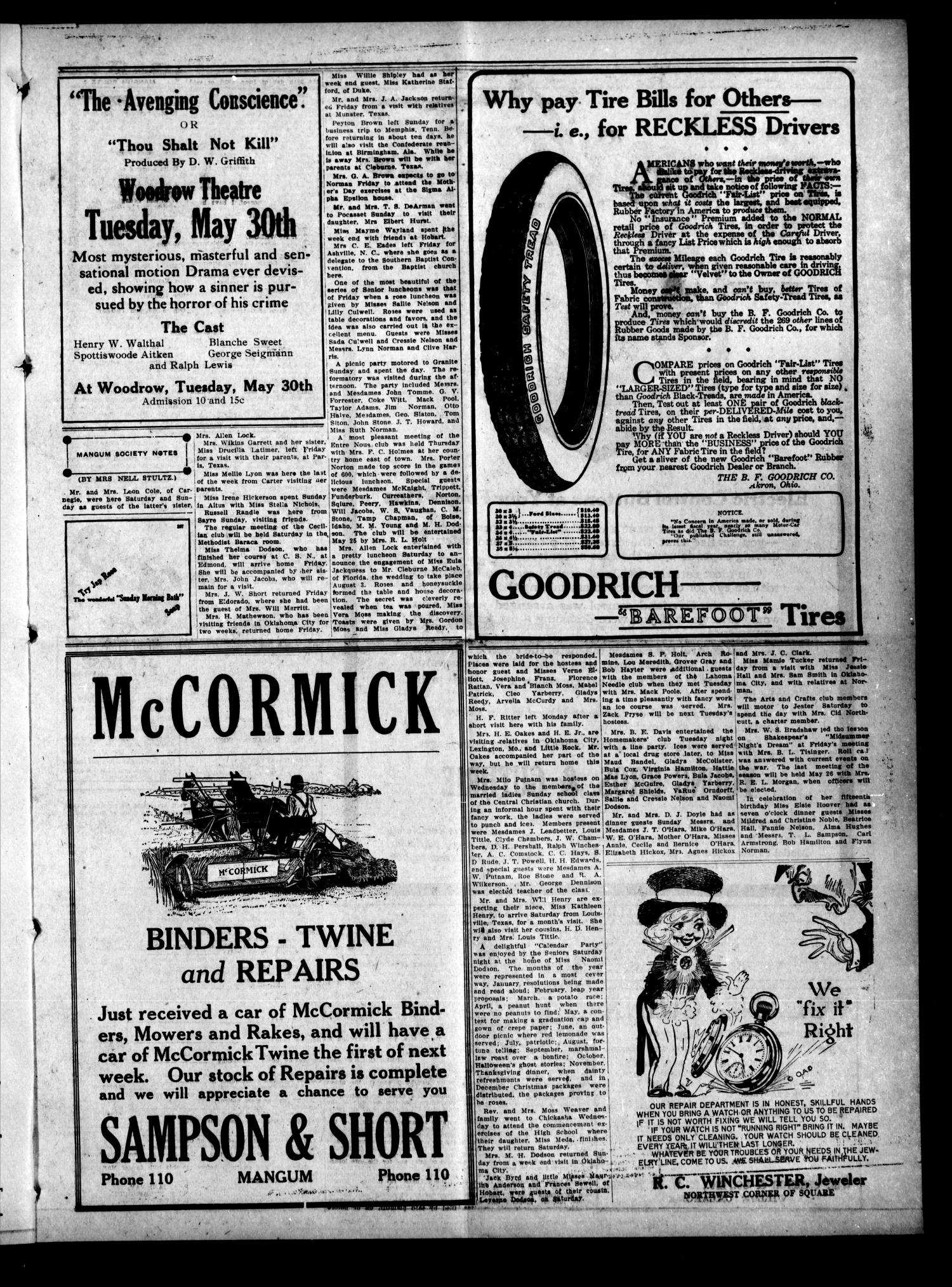 Mangum Weekly Star. (Mangum, Okla.), Vol. 28, No. 48, Ed. 1 Thursday, May 18, 1916
                                                
                                                    [Sequence #]: 3 of 11
                                                