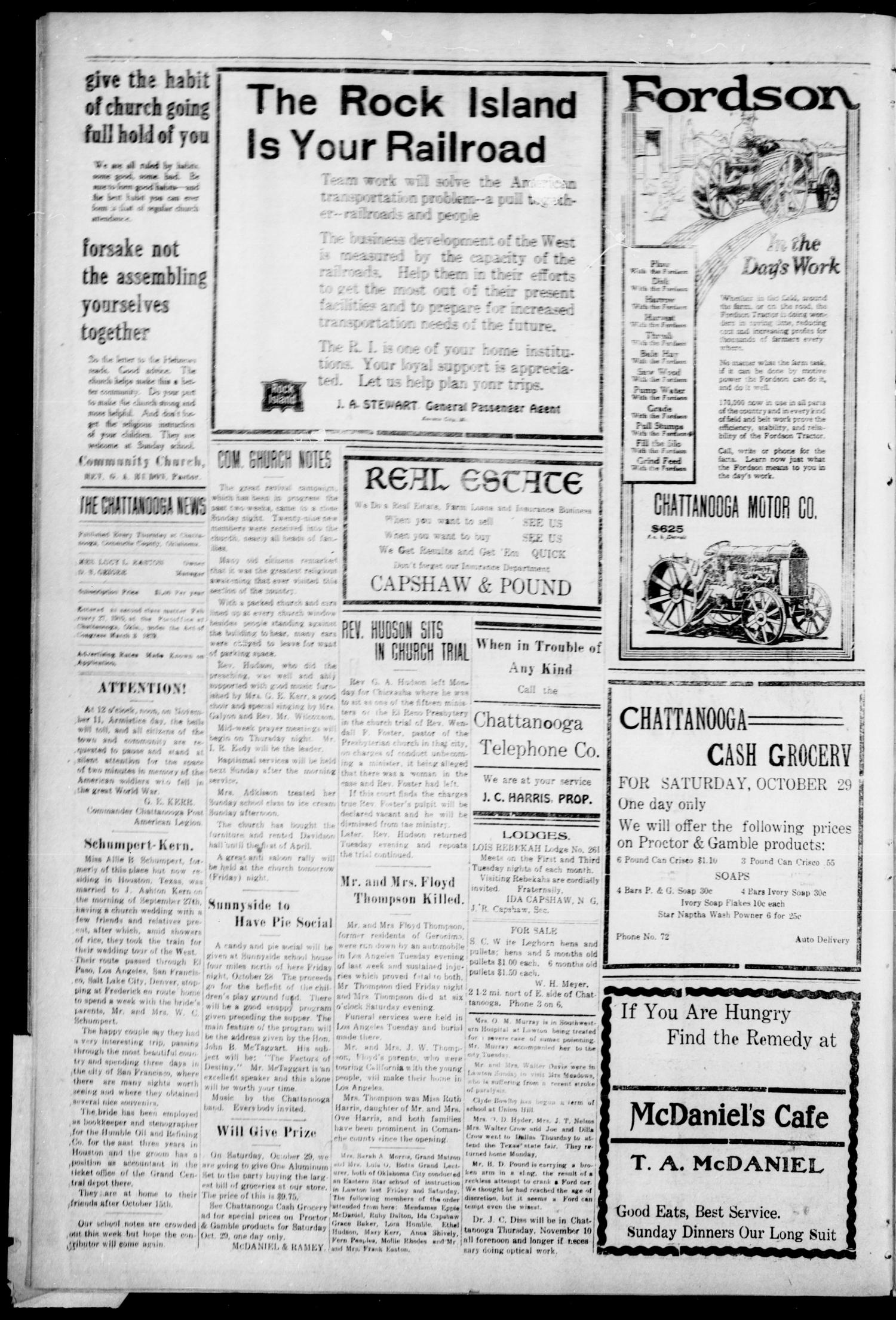 The Chattanooga News. (Chattanooga, Okla.), Vol. 16, No. 35, Ed. 1 Thursday, October 27, 1921
                                                
                                                    [Sequence #]: 4 of 4
                                                