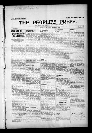 Primary view of object titled 'The People's Press. (Perkins, Okla.), Vol. 1, No. 35, Ed. 1 Thursday, October 12, 1905'.