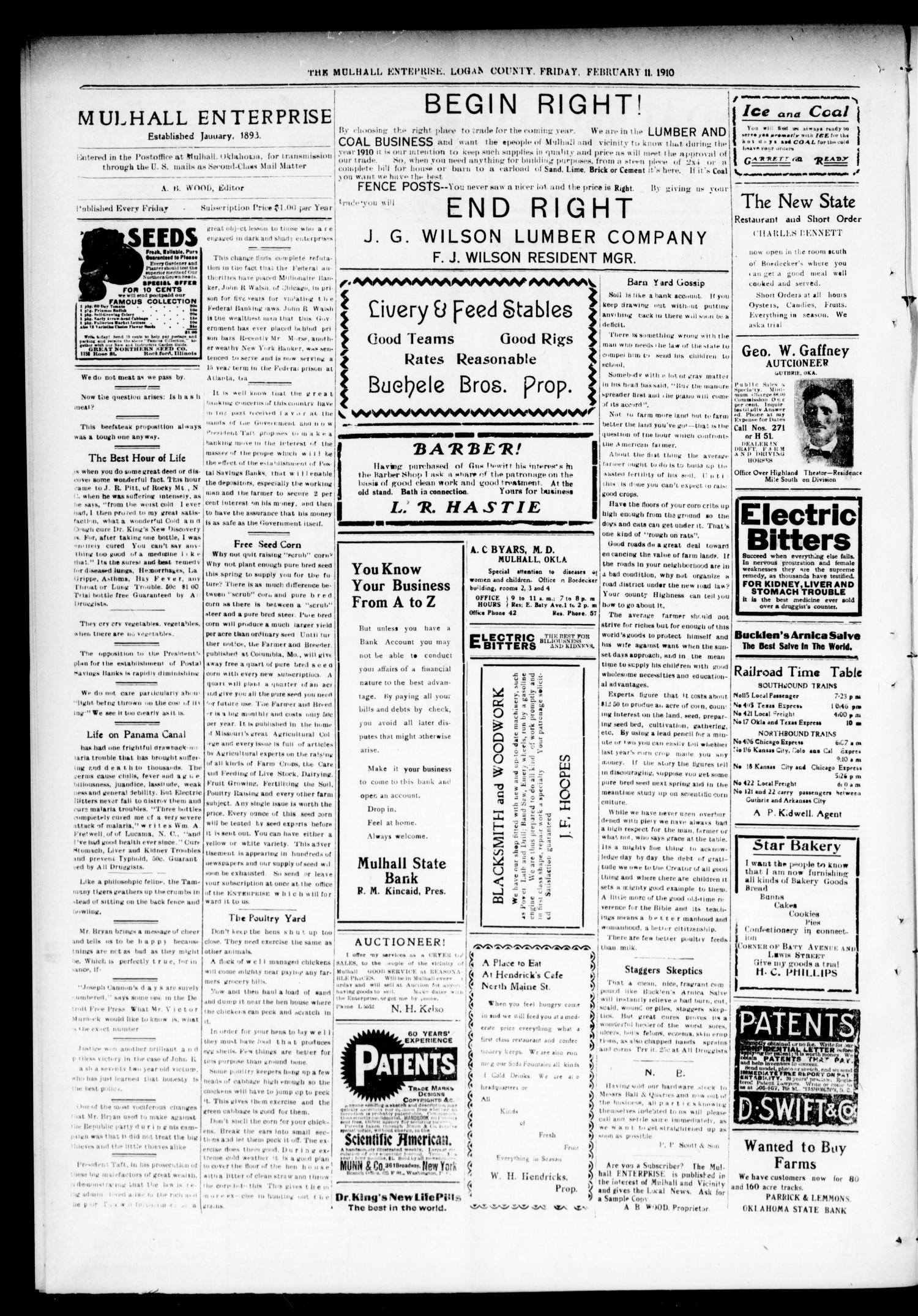 Mulhall Enterprise (Mulhall, Okla.), Vol. 18, No. 6, Ed. 1 Friday, February 11, 1910
                                                
                                                    [Sequence #]: 4 of 8
                                                