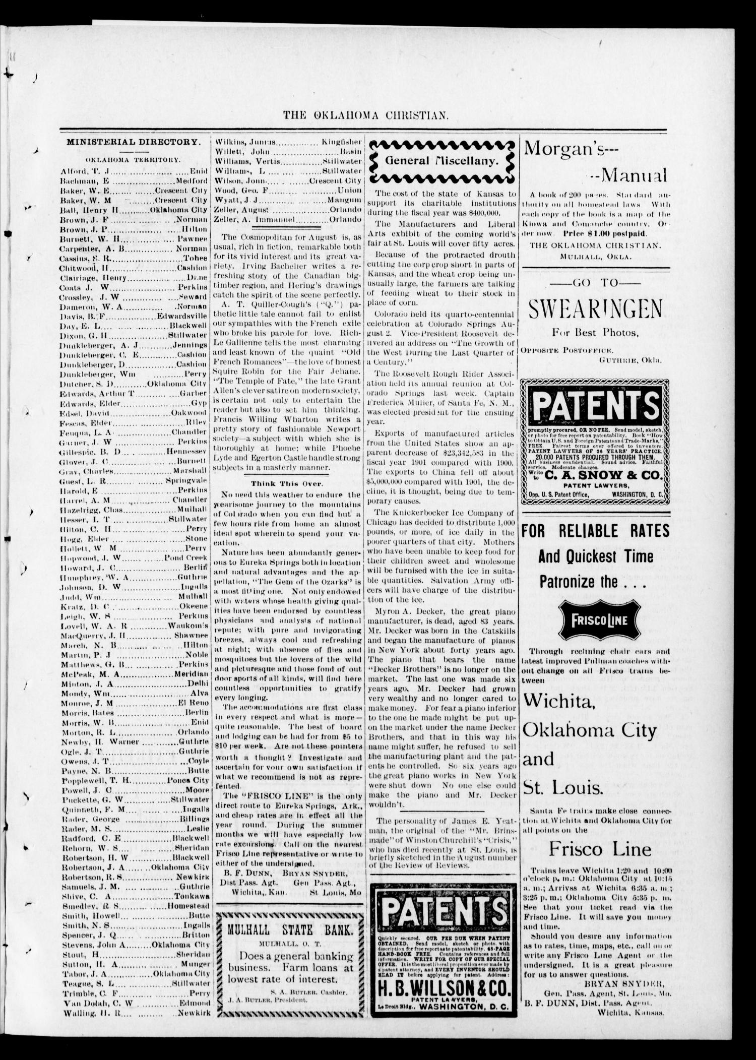 The Oklahoma Christian. (Mulhall and Guthrie, Okla.), Vol. 6, No. 10, Ed. 1 Thursday, August 8, 1901
                                                
                                                    [Sequence #]: 3 of 4
                                                