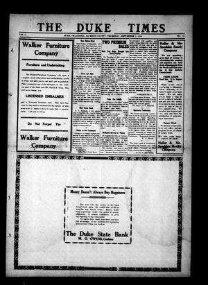 Primary view of object titled 'The Duke Times (Duke, Okla.), Vol. 3, No. 13, Ed. 1 Thursday, September 1, 1910'.