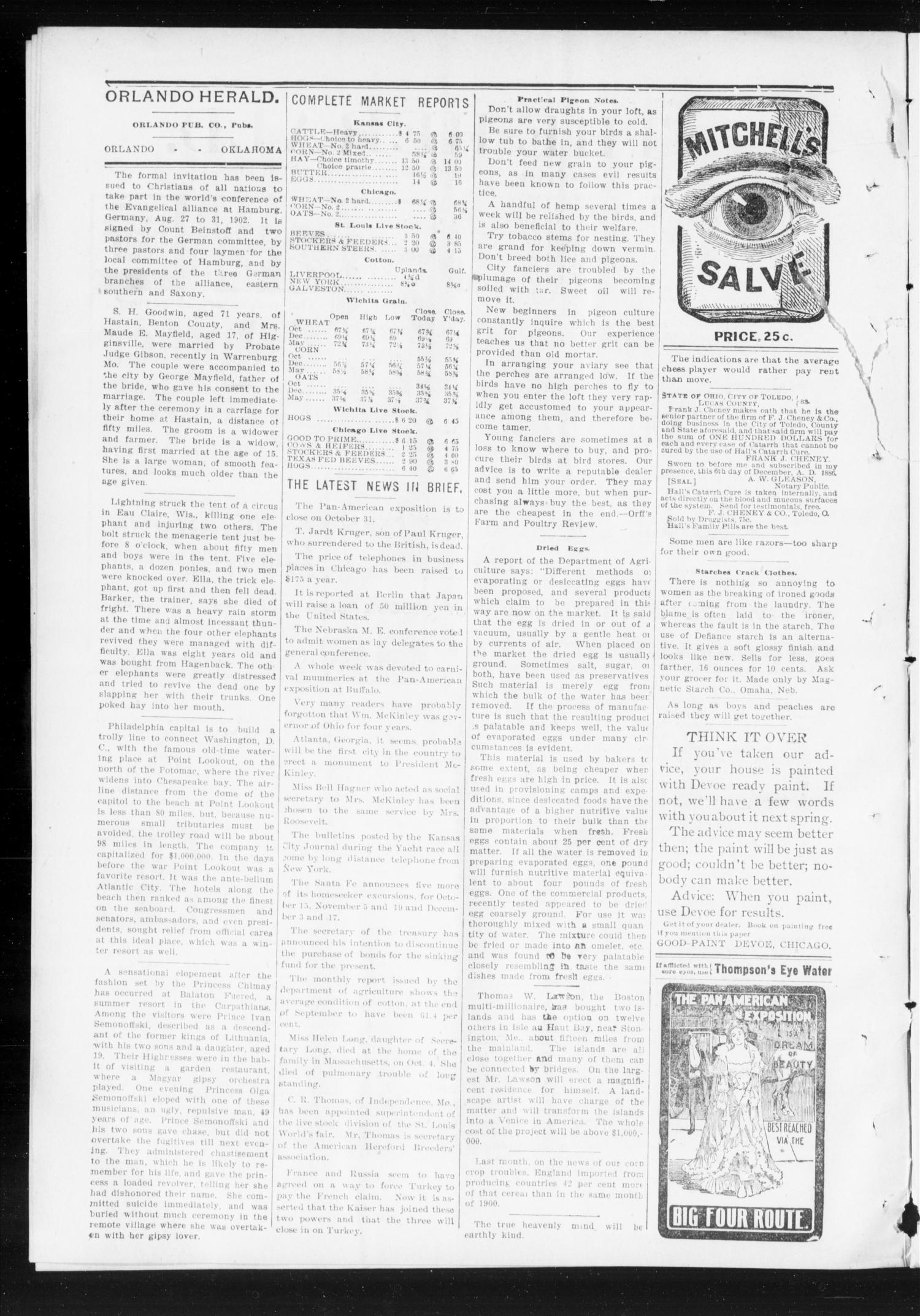 The Herald. (Orlando, Okla.), Vol. 11, No. 17, Ed. 1 Friday, October 11, 1901
                                                
                                                    [Sequence #]: 2 of 13
                                                