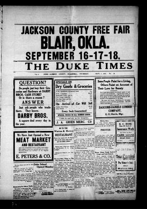 Primary view of object titled 'The Duke Times (Duke, Okla.), Vol. 8, No. 12, Ed. 1 Thursday, September 9, 1915'.