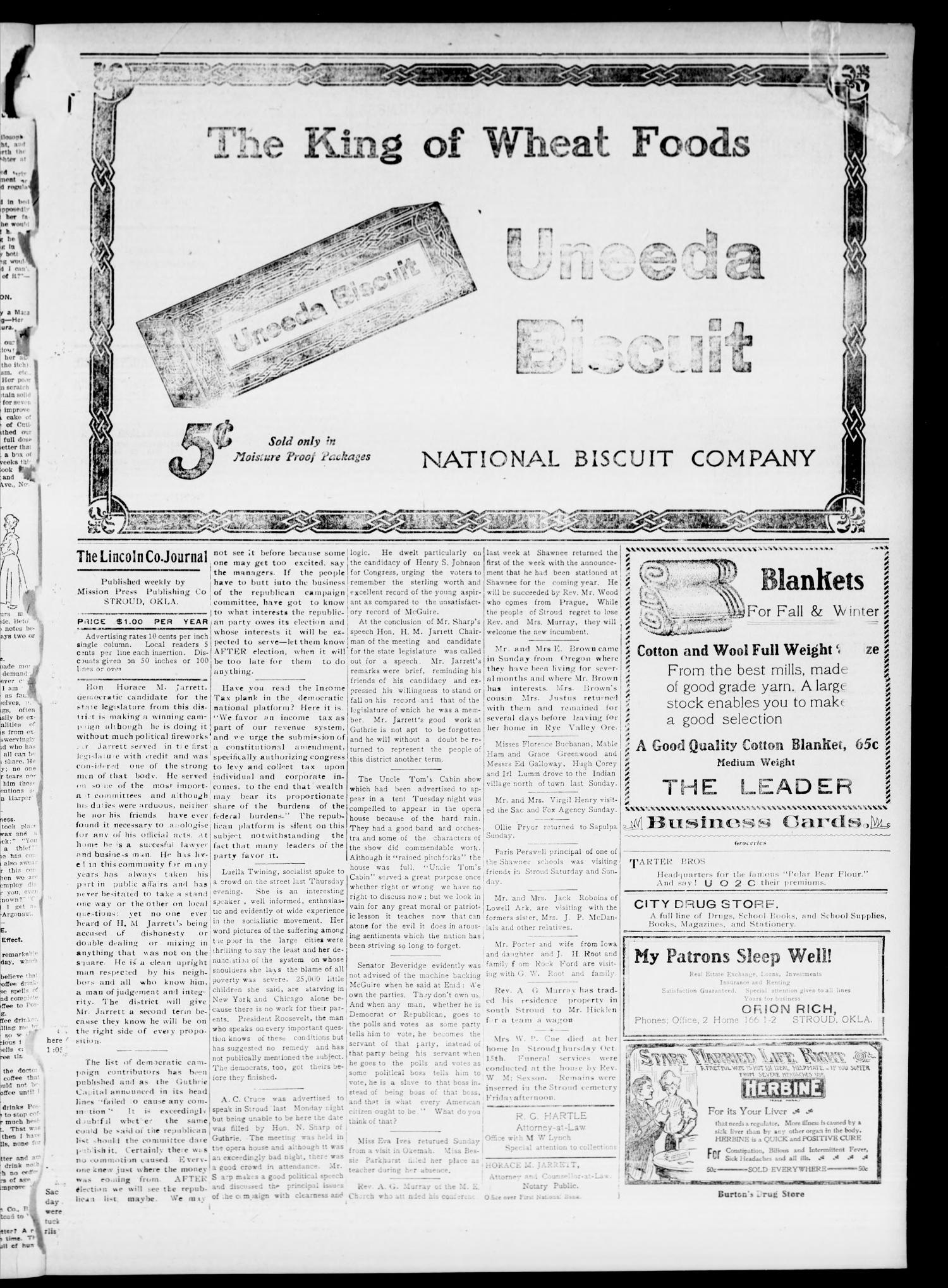 The Lincoln County Journal. The Stroud Star. (Stroud, Okla.), Vol. 3, No. 33, Ed. 1 Thursday, October 22, 1908
                                                
                                                    [Sequence #]: 3 of 7
                                                