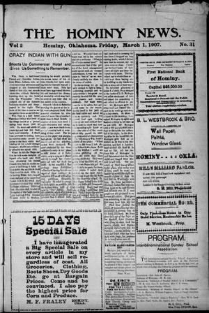 The Hominy News. (Hominy, Okla.), Vol. 2, No. 31, Ed. 1 Friday, March 1, 1907